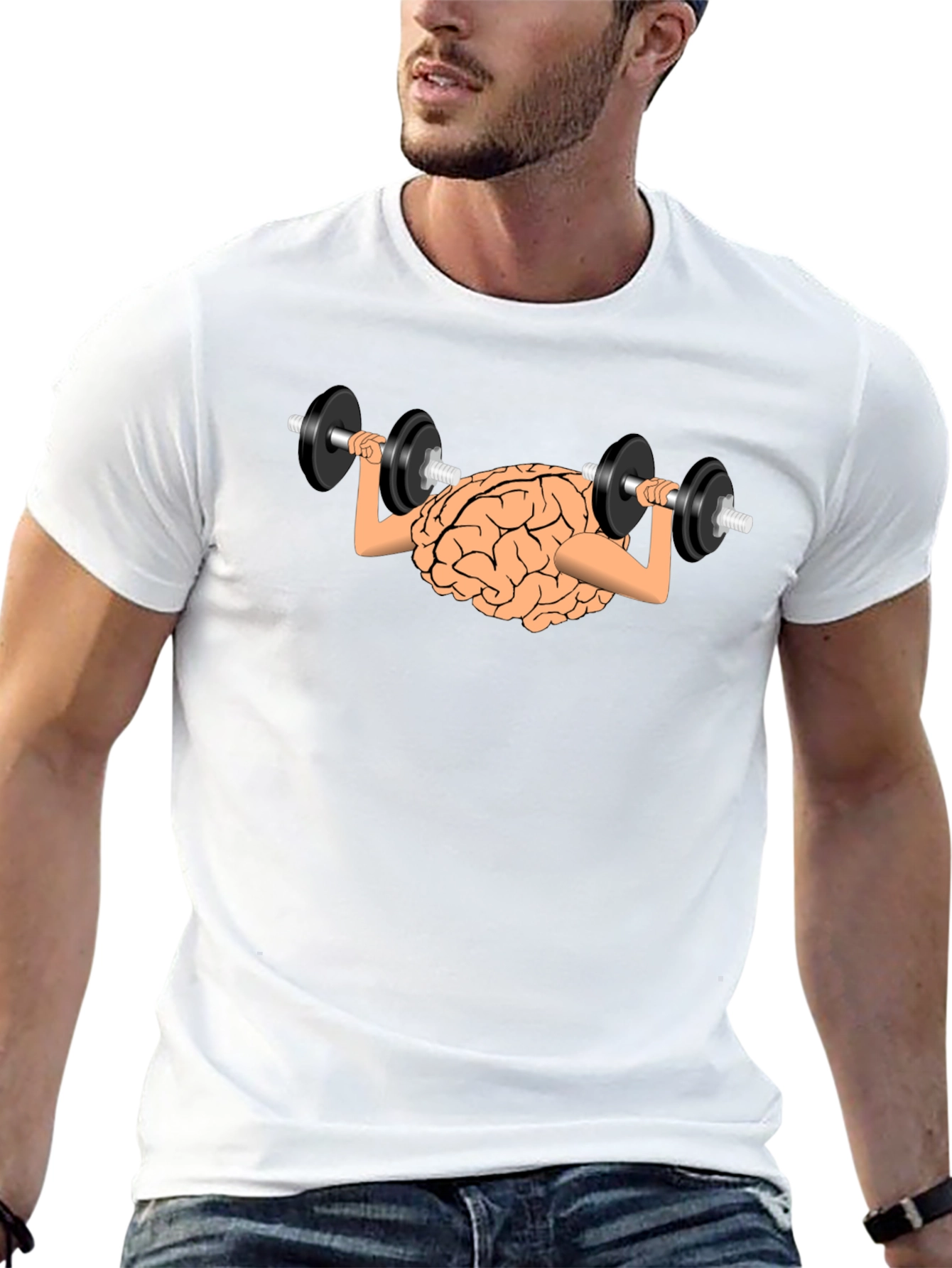 Black Brain Lifting Dumbbells Black T-Shirt view 13