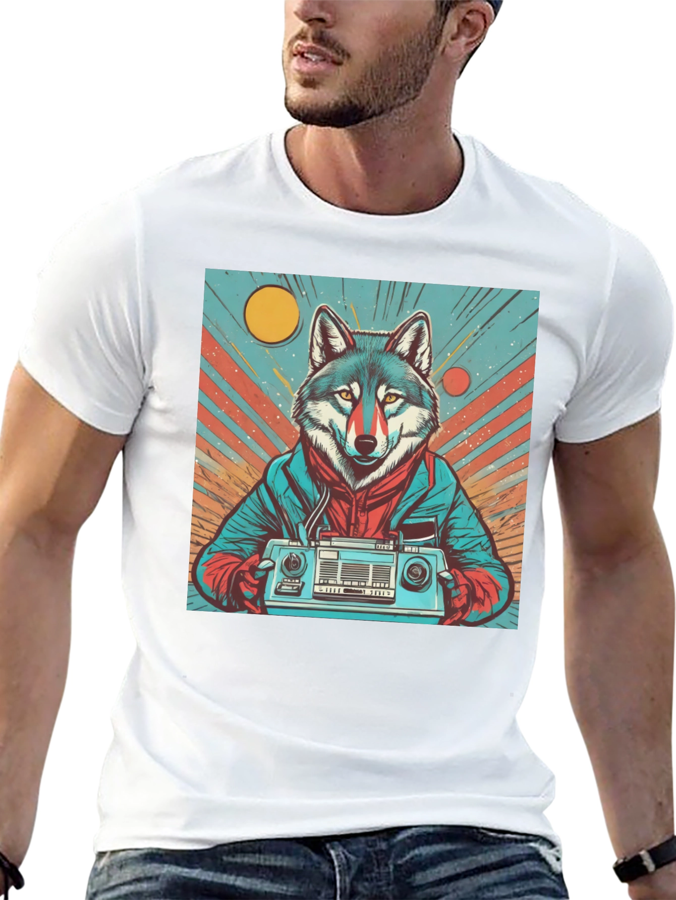 Black Retro Wolf Boombox Graphic Tee view 13