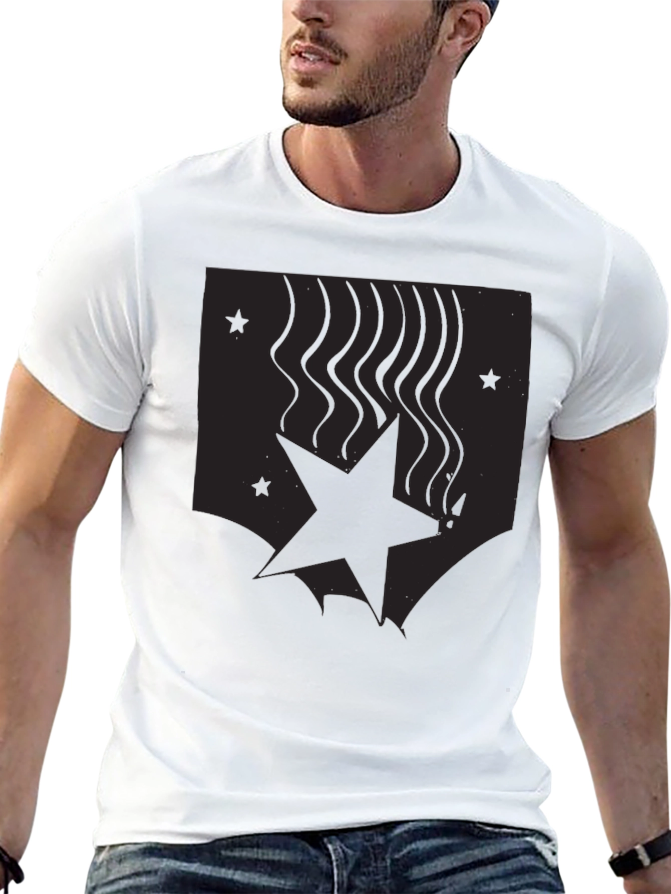 Black Men's Black Graphic Tee - Star Design view 13