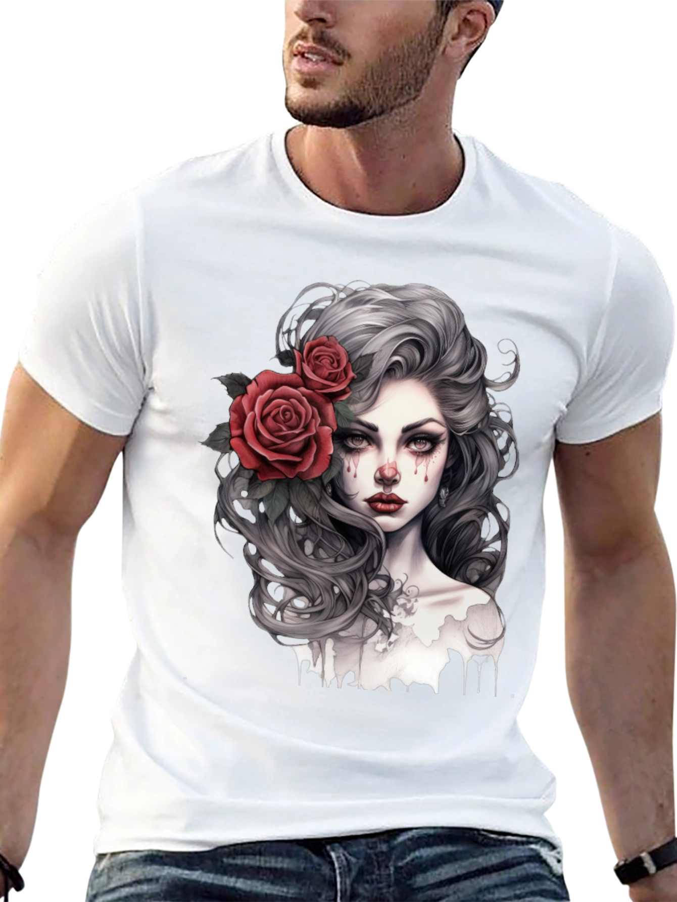 Black Gothic Rose Woman Graphic Print Black Tee view 13