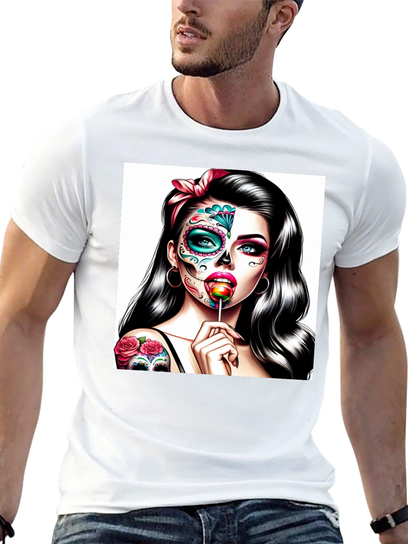 Black Sugar Skull Girl T-Shirt - Dia de los Muertos Art view 13