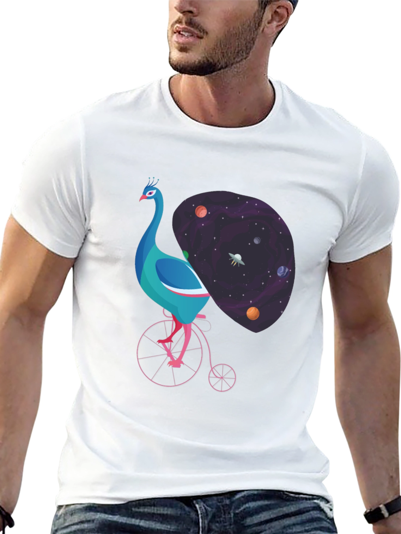 Black Cosmic Peacock Bike Graphic Tee view 13