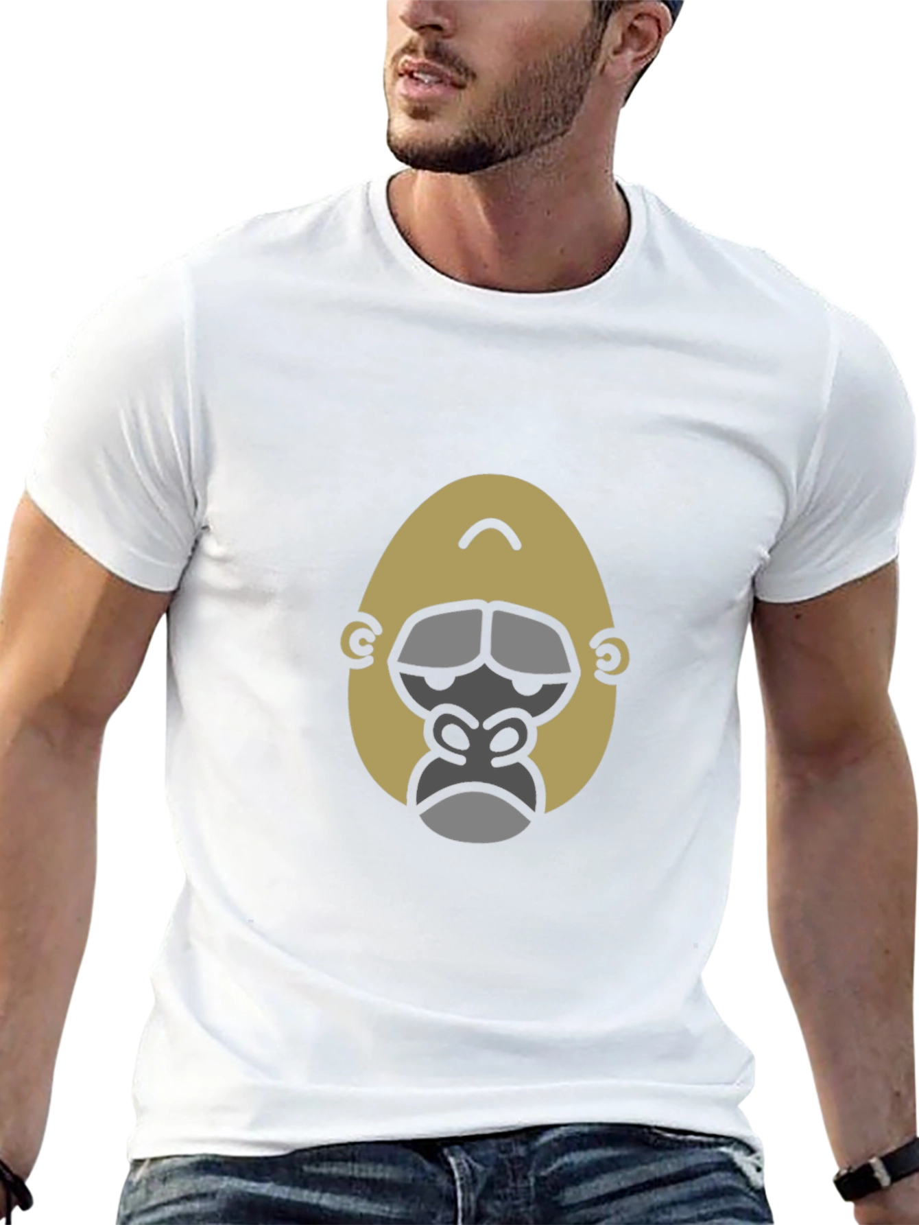 Black Cool Gorilla Face Graphic Print Black T-Shirt view 13