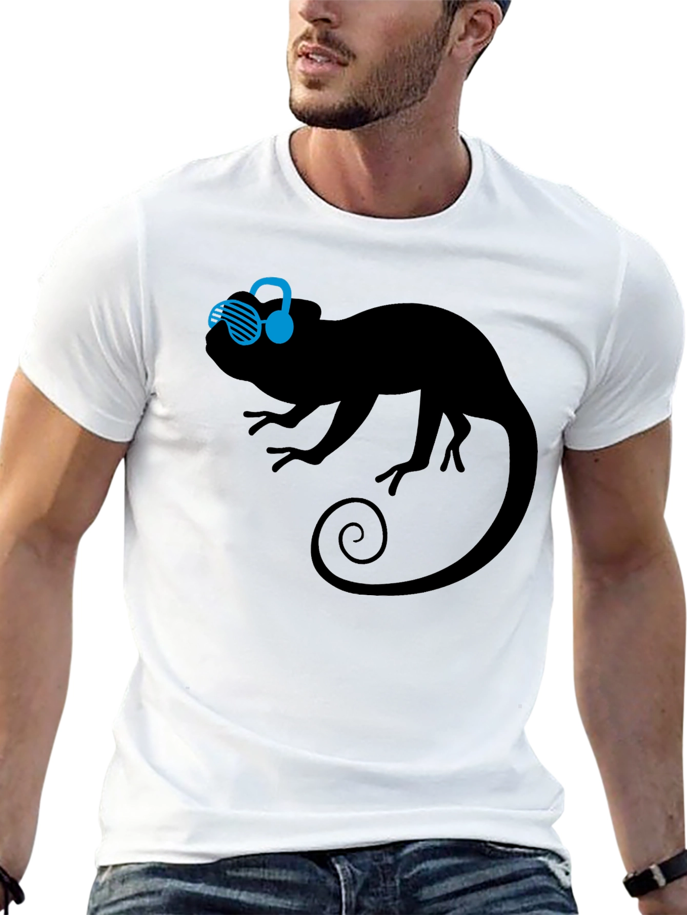 Black Cool Chameleon Graphic Tee - Black Cotton T-Shirt view 13