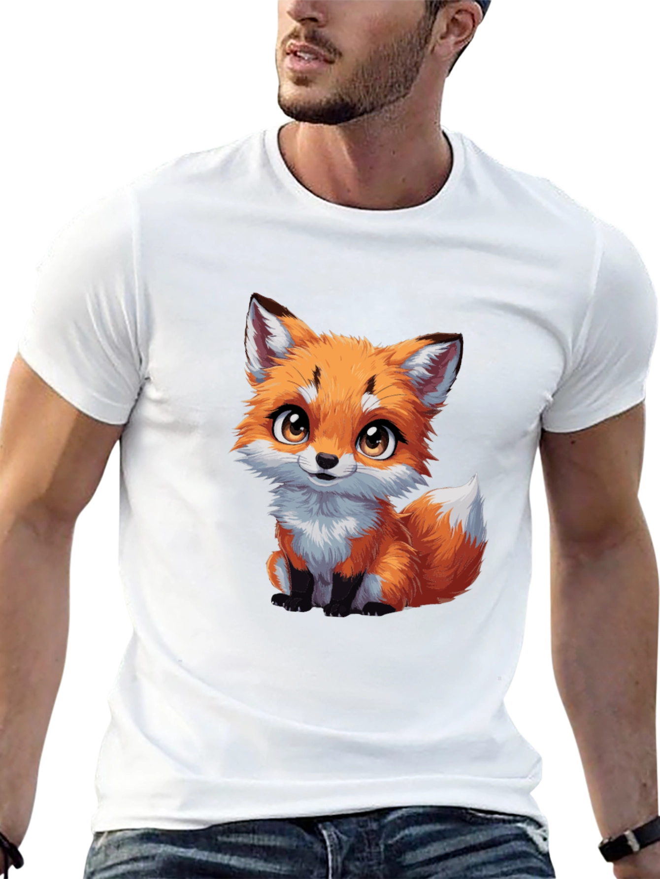 Black Cute Fox Graphic Tee - Black Cotton T-Shirt view 13
