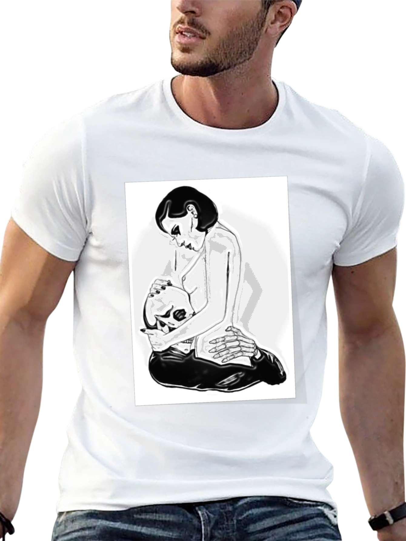 Black Graphic T-Shirt - Woman and Skull Design view 13