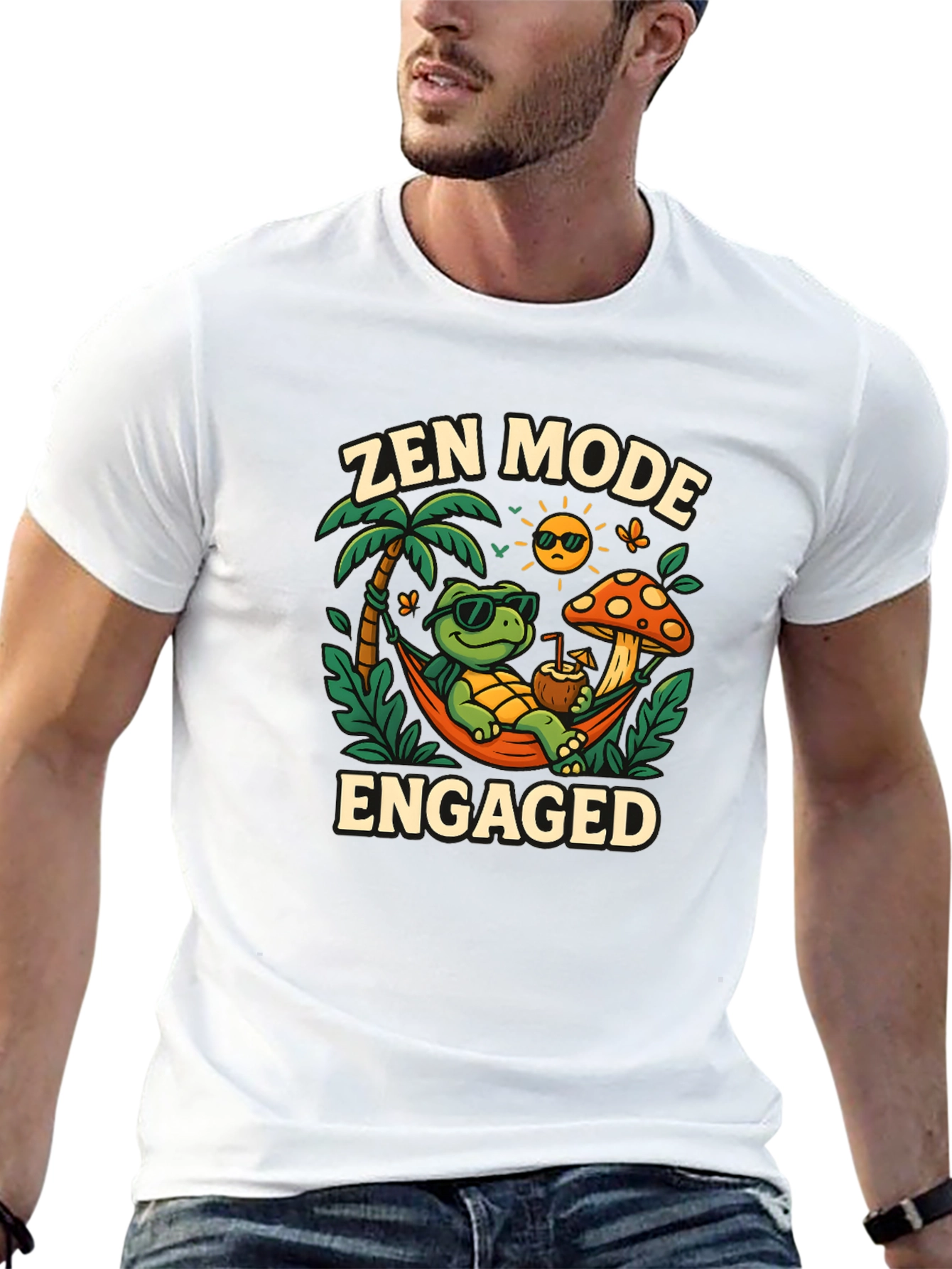 Black Zen Mode Engaged Graphic T-Shirt - Relaxed Turtle Design view 13