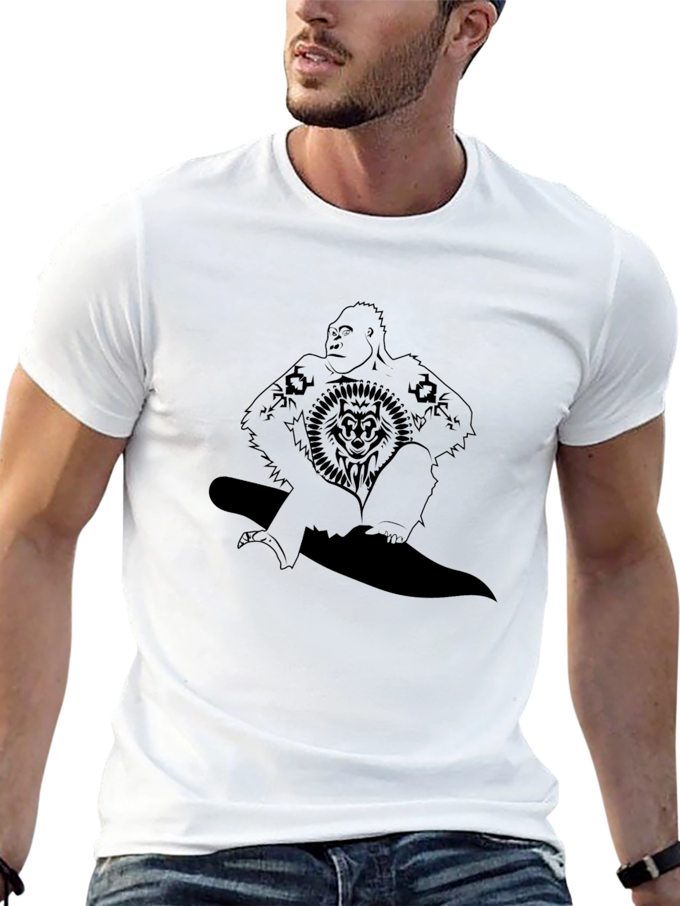 Black Gorilla Surfing Graphic Tee - Cool, Unique Design view 13