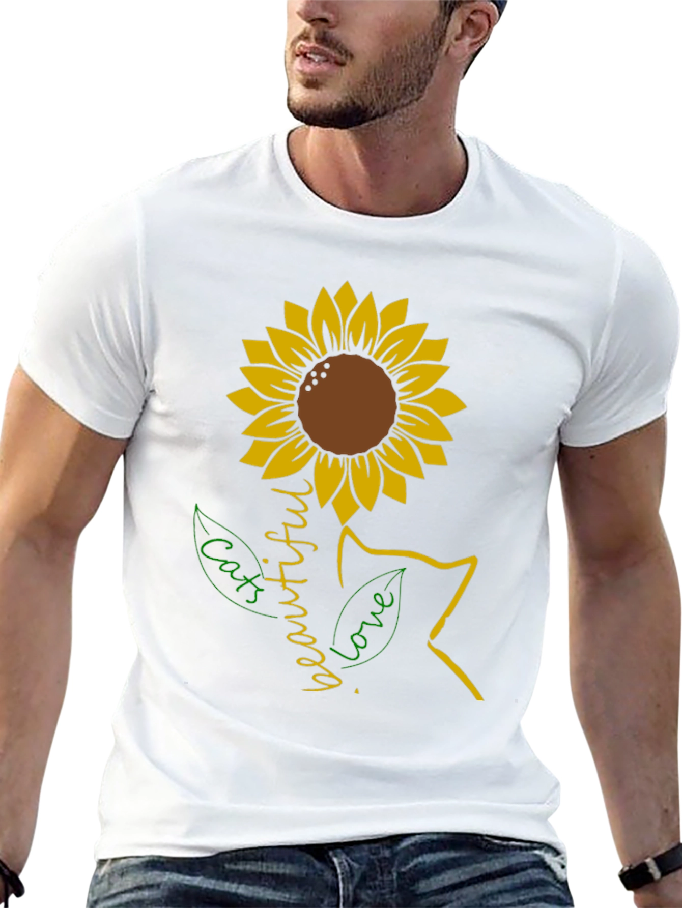 Black Sunflower Cat Lover T-Shirt view 13
