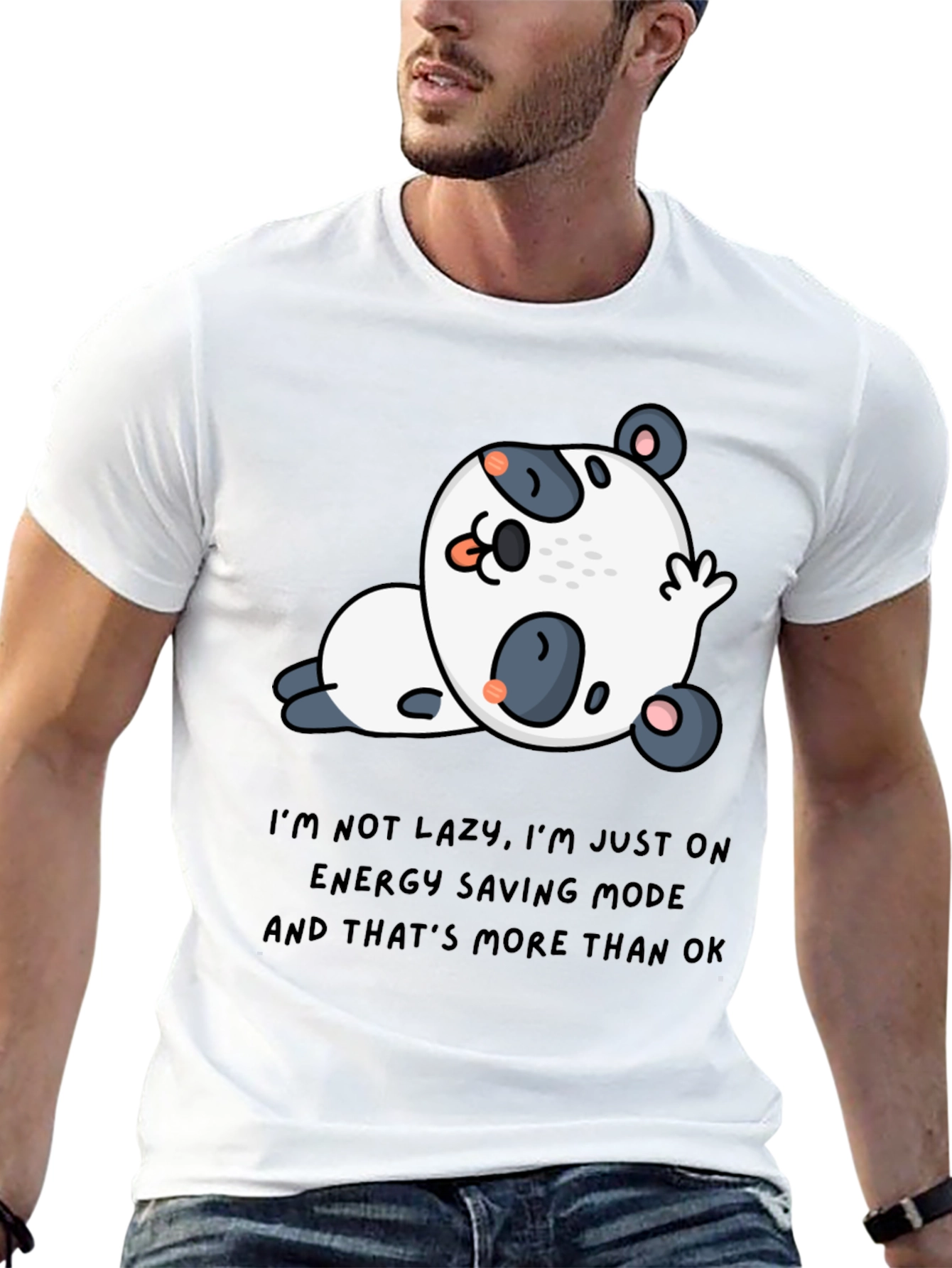 Black Lazy Panda Energy Saving Mode T-Shirt view 13