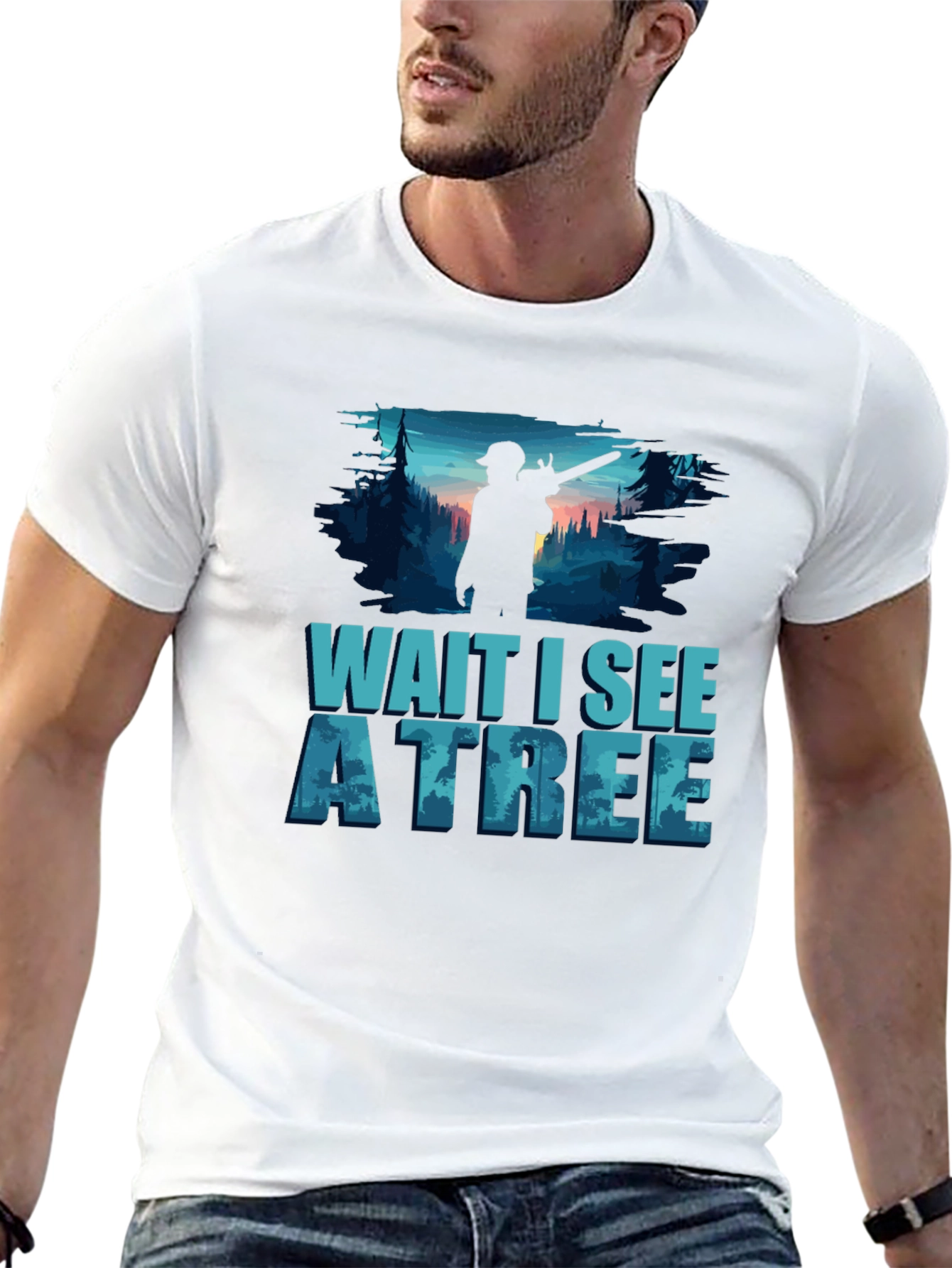 Black Wait I See A Tree Lumberjack T-Shirt view 13