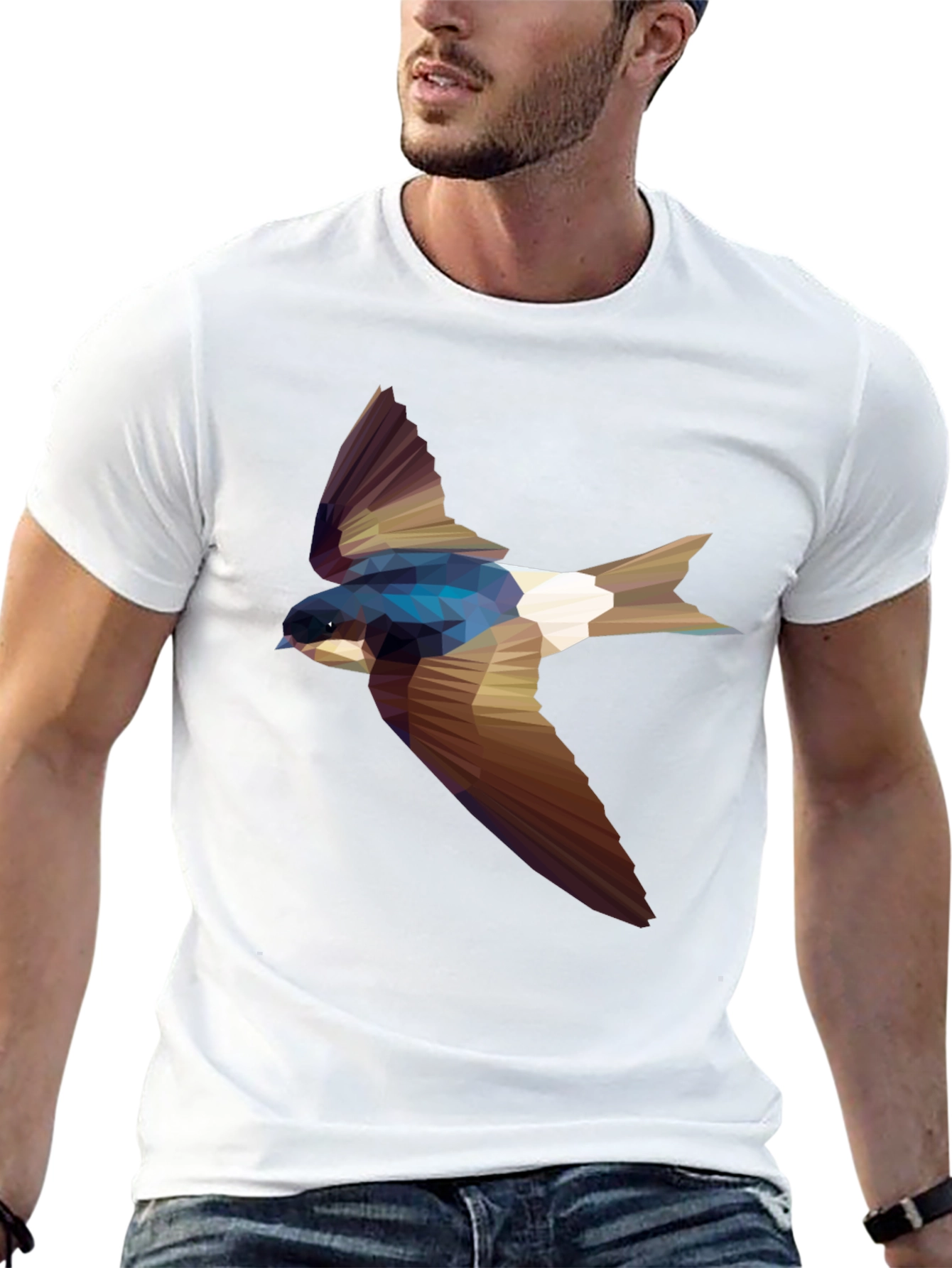 Black Geometric Swallow Print Black T-Shirt view 13