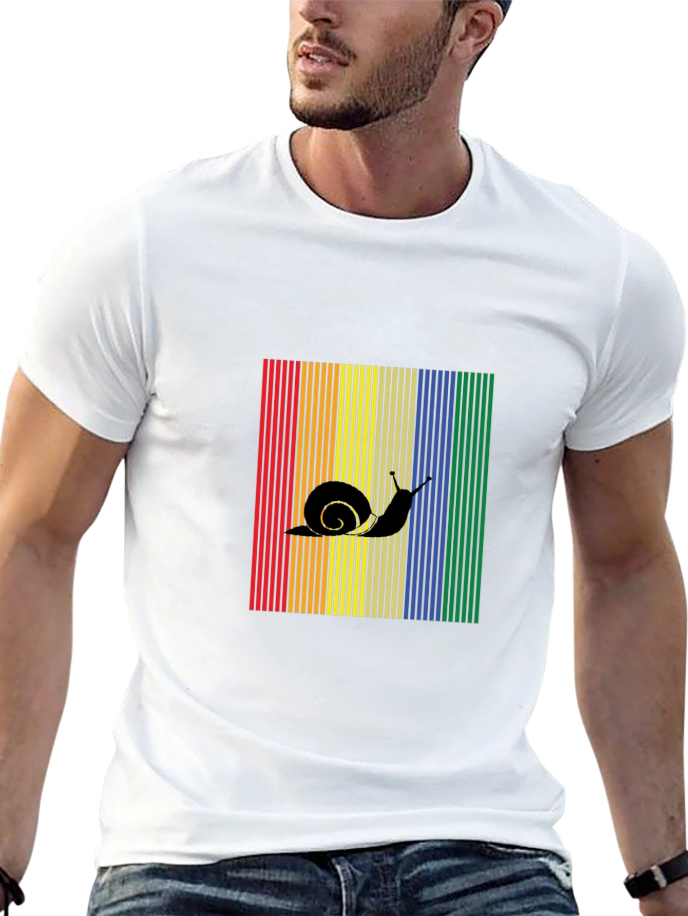 Black Snail Silhouette Rainbow Striped T-Shirt view 13