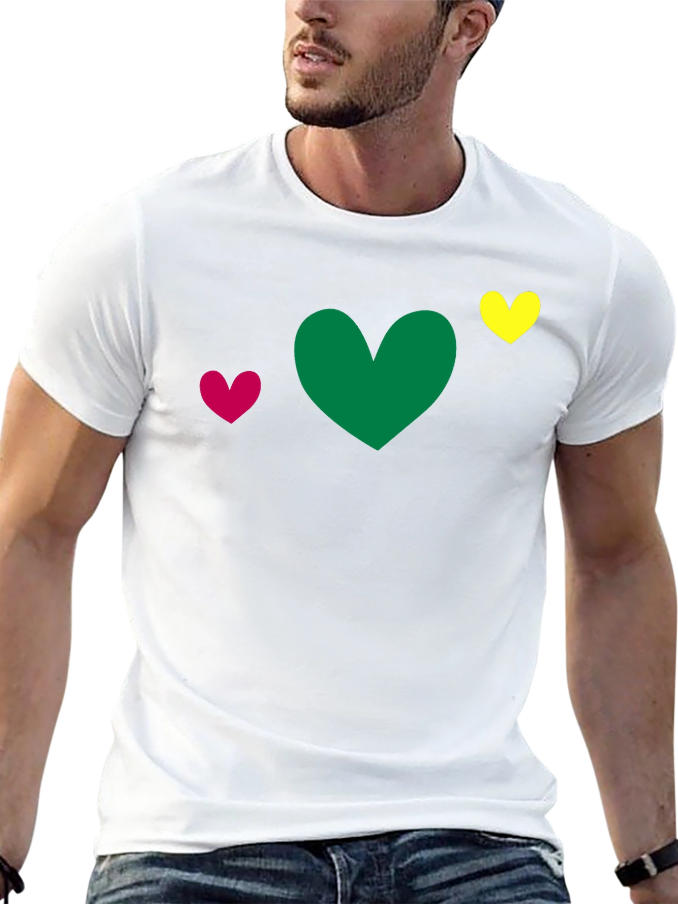 Black Heart Trio T-Shirt - Green, Pink, Yellow Hearts view 13