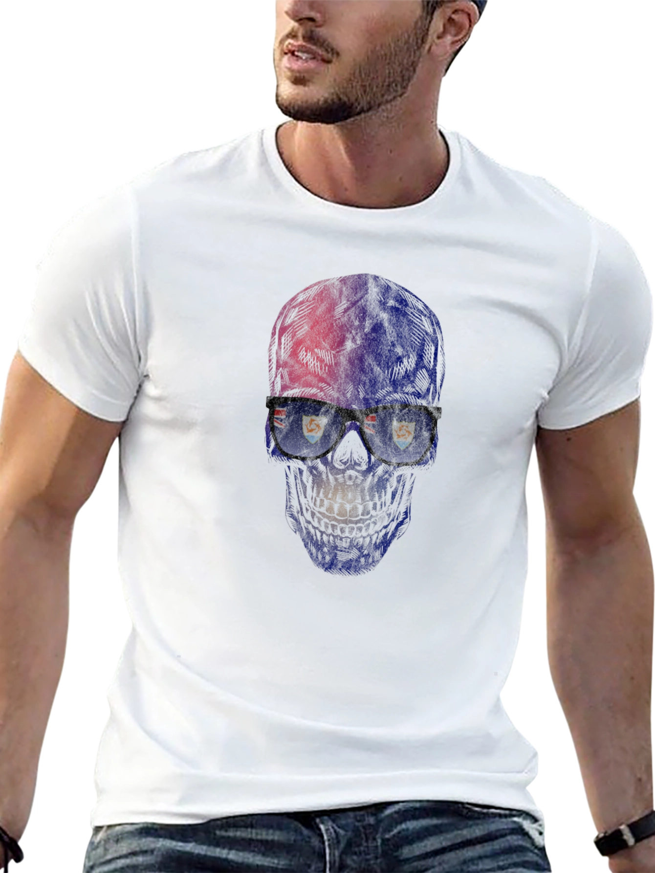 Black Skull with Glasses Graphic T-Shirt view 13
