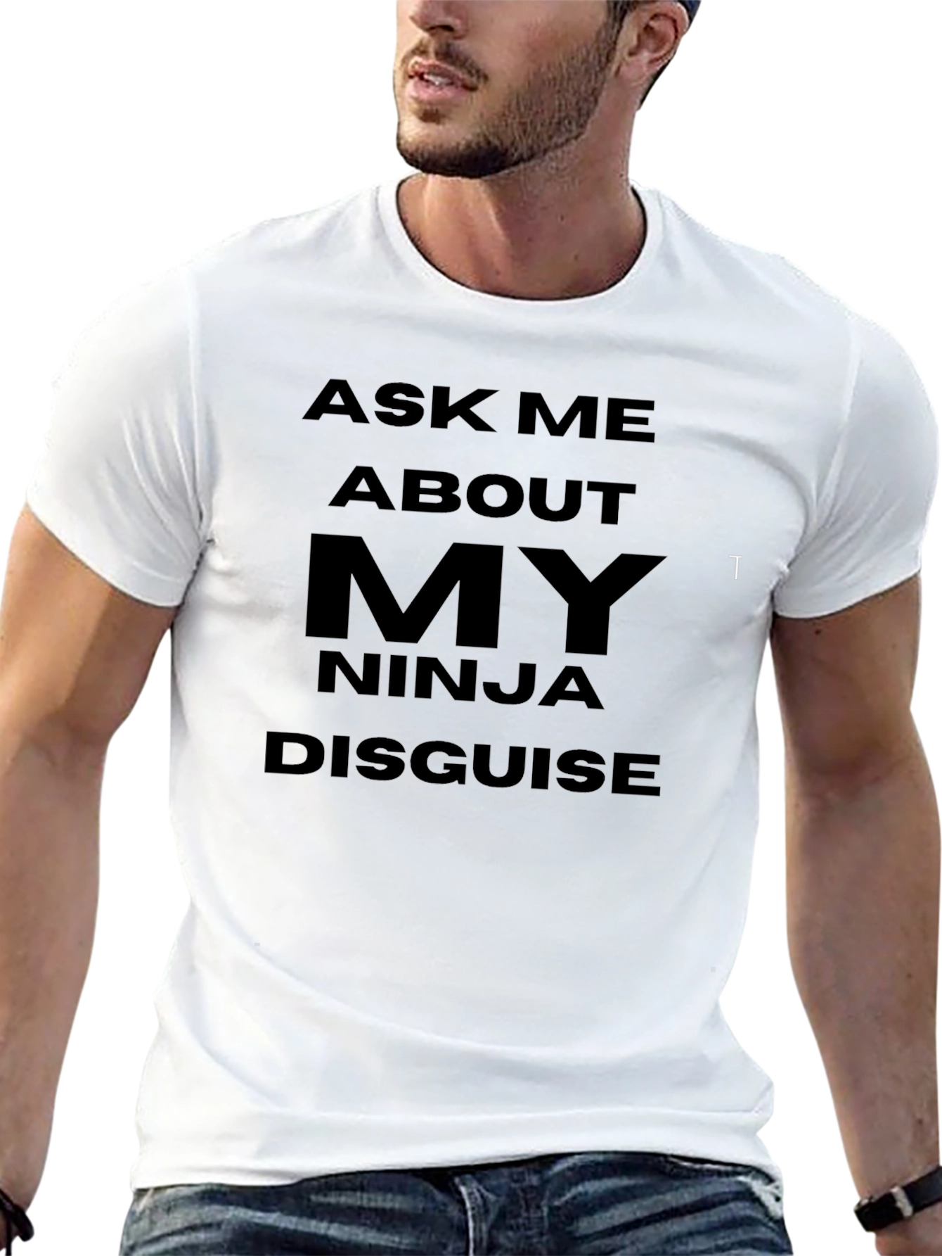 Black Ninja Disguise Ask Me About T-Shirt view 13