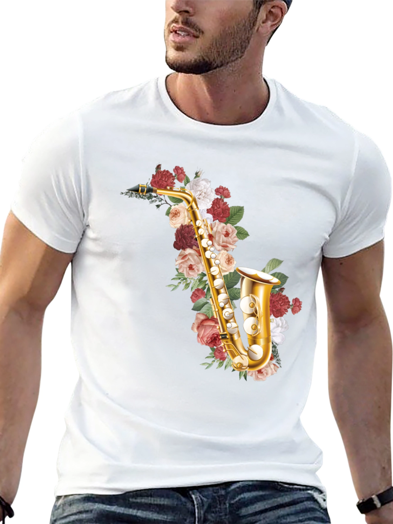 Black Floral Saxophone Graphic Tee view 13