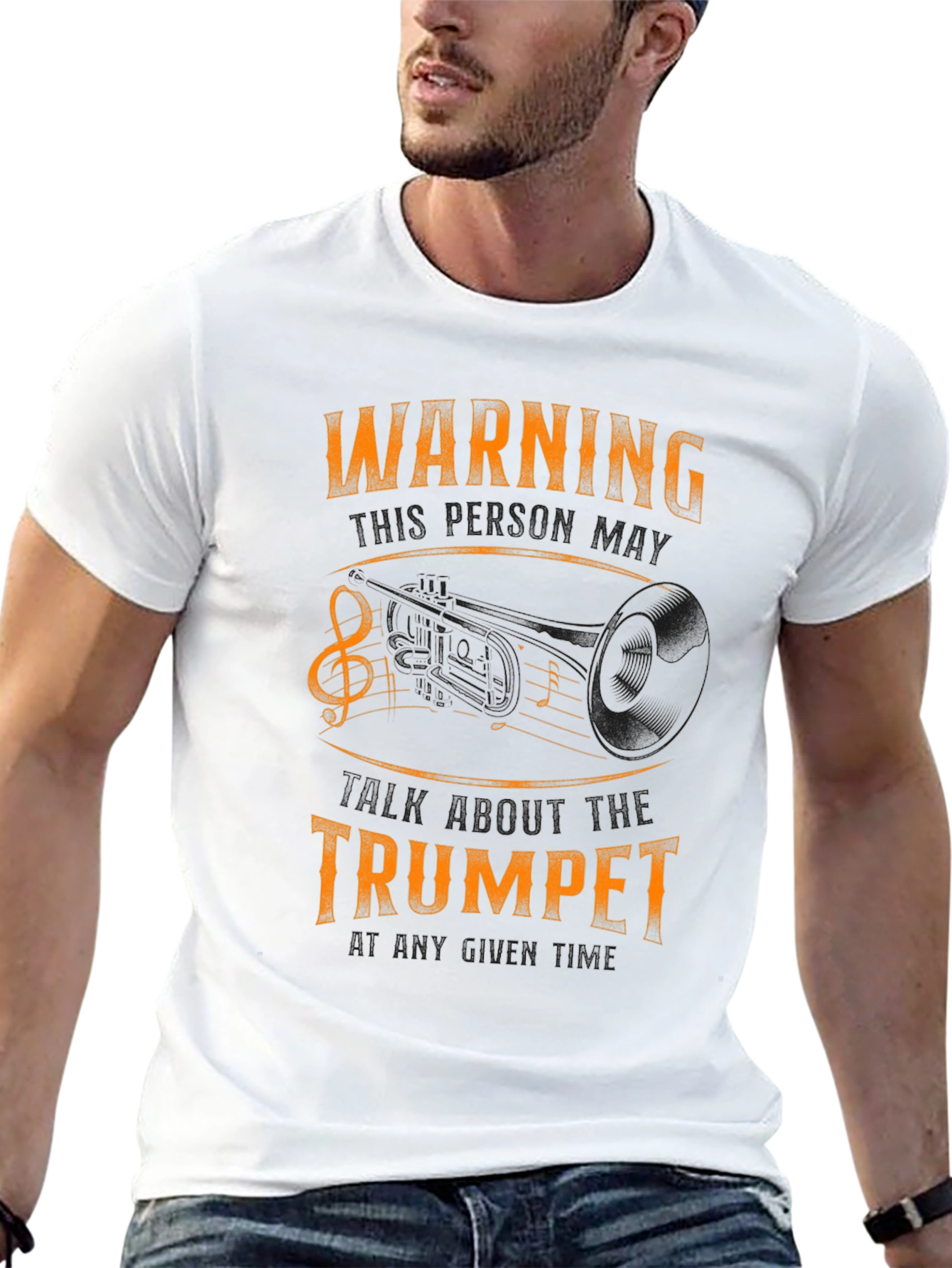Black Warning May Spontaneously Talk About Trumpet - Black T-Shirt view 13