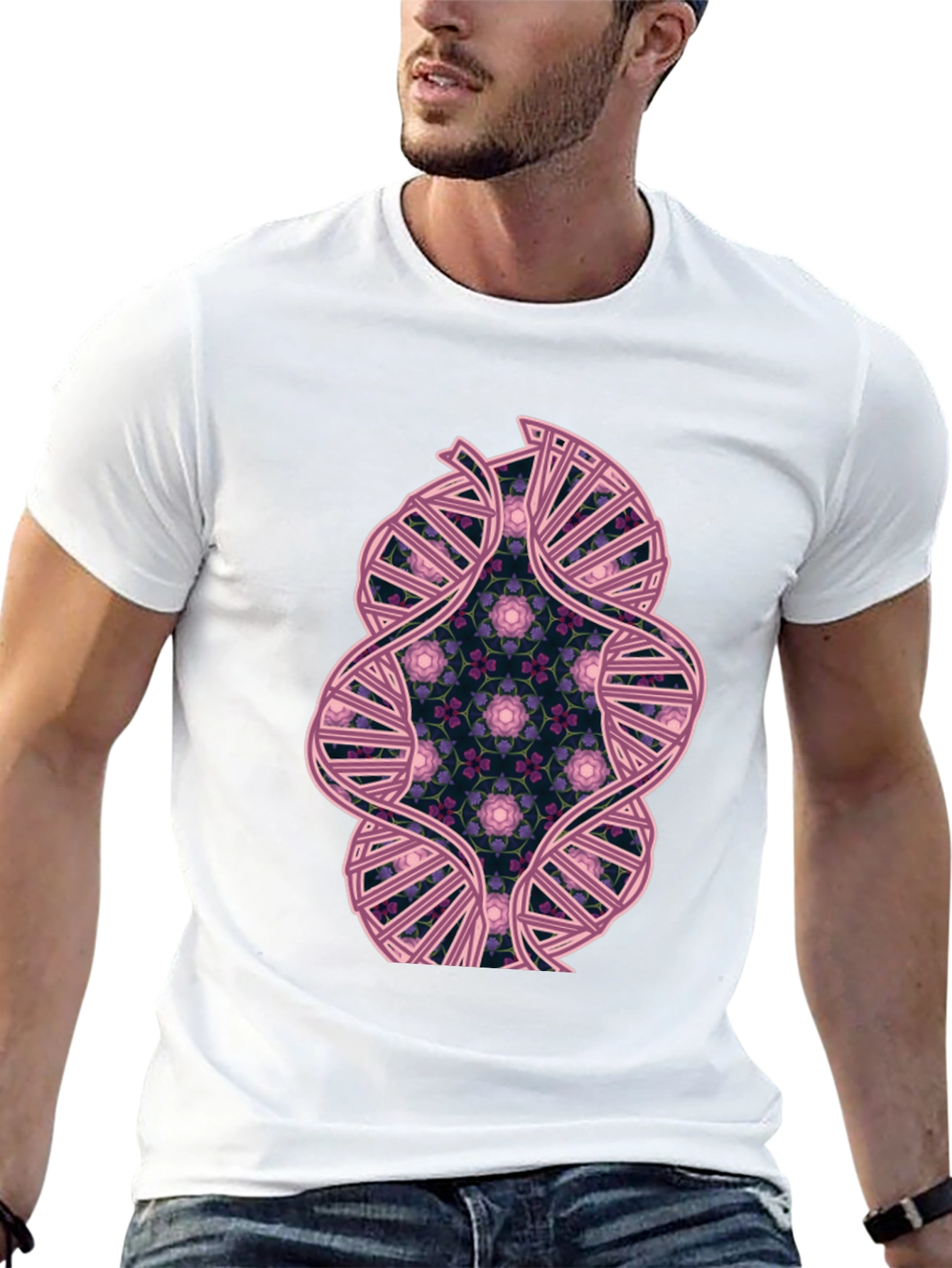 Black DNA Floral Graphic Tee - Stylish Science Shirt view 13