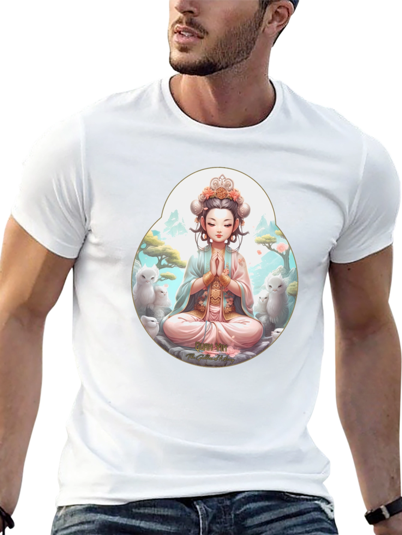 Black Zen Girl T-Shirt - Meditating Anime Style view 13