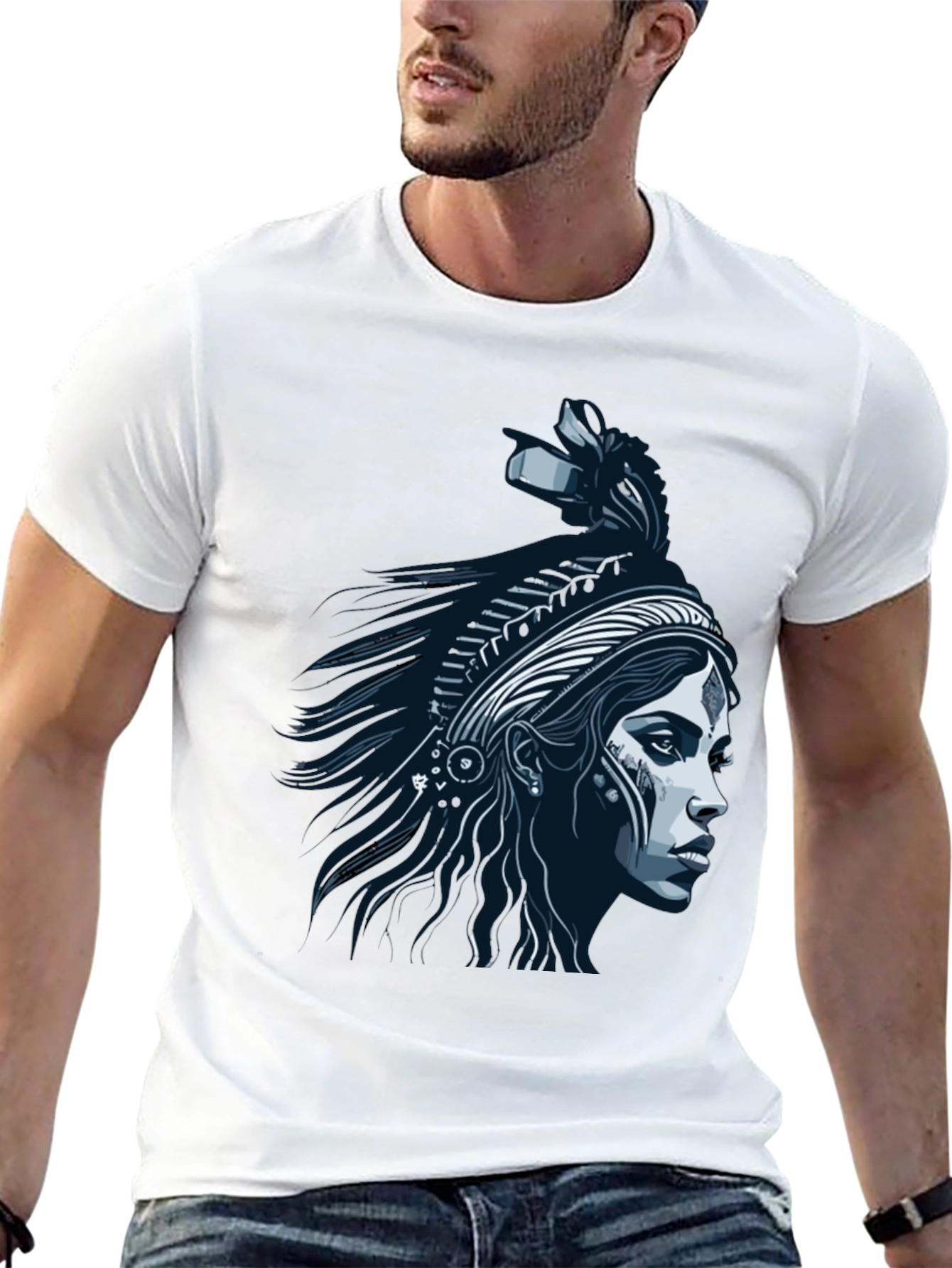 Black Native Headdress Graphic Tee - Black Cotton T-Shirt view 13