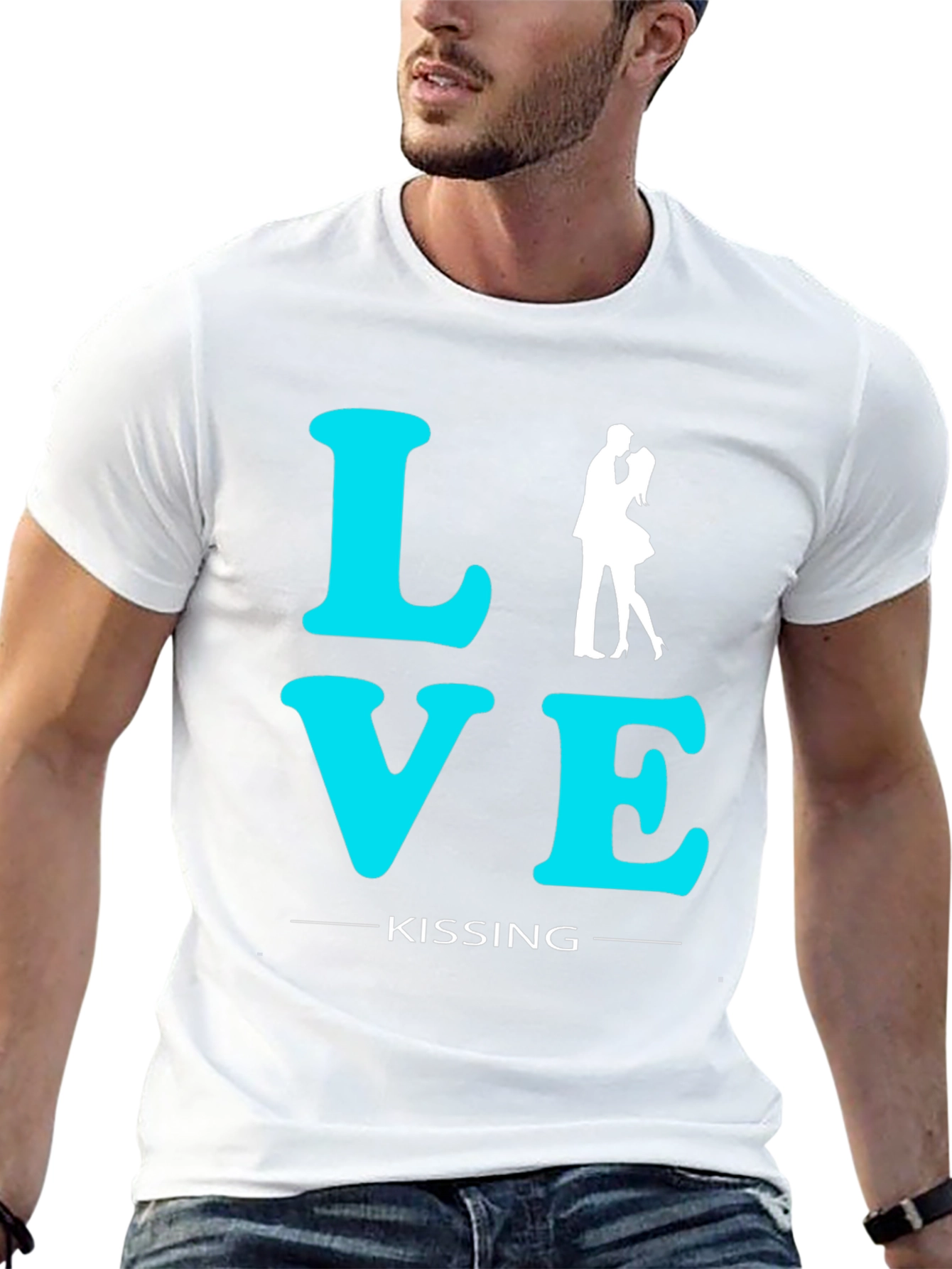 Black Love Kissing Graphic Tee - Black Cotton T-Shirt view 13