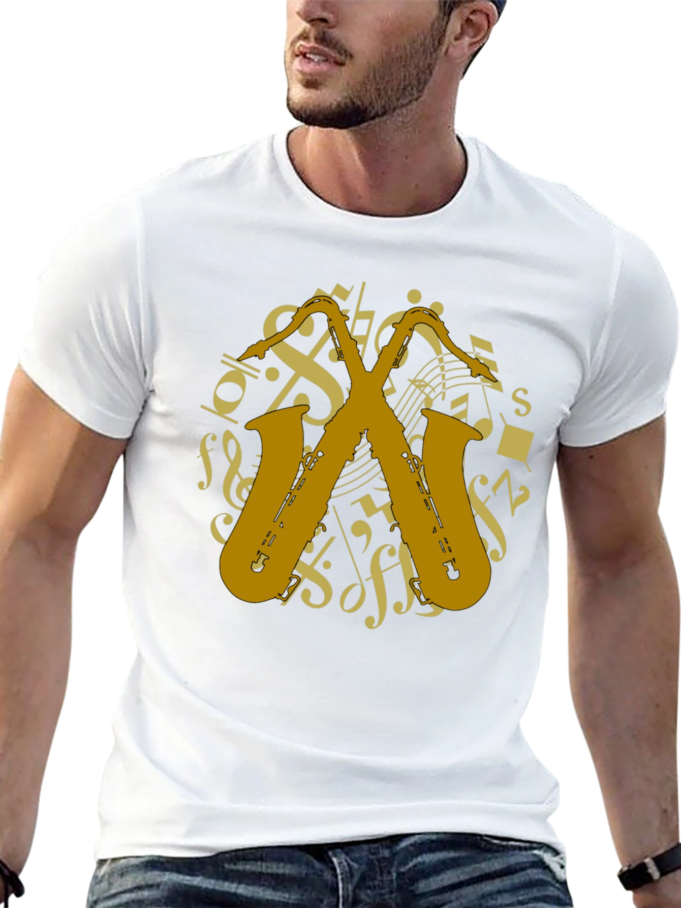 Black Saxophone Music Notes Graphic T-Shirt view 13
