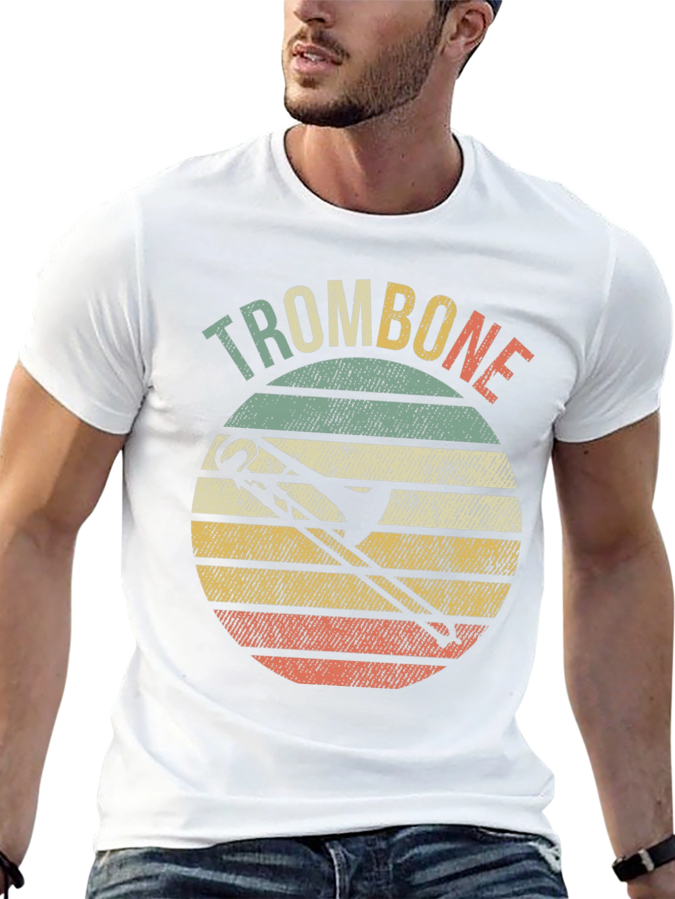 Black Retro Trombone Sunset Music T-Shirt view 13
