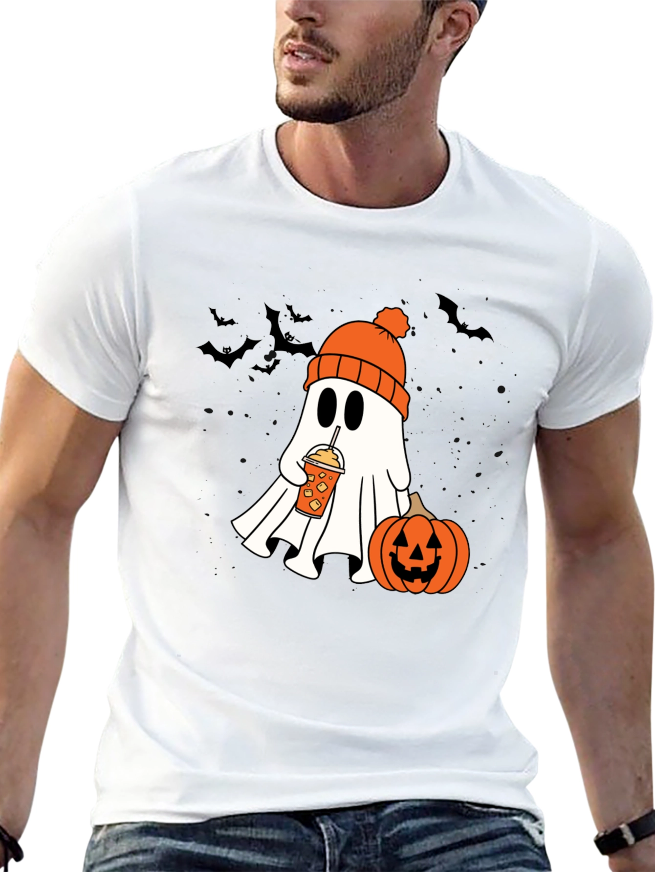 Black Halloween Ghost with Pumpkin Spice Tee view 13