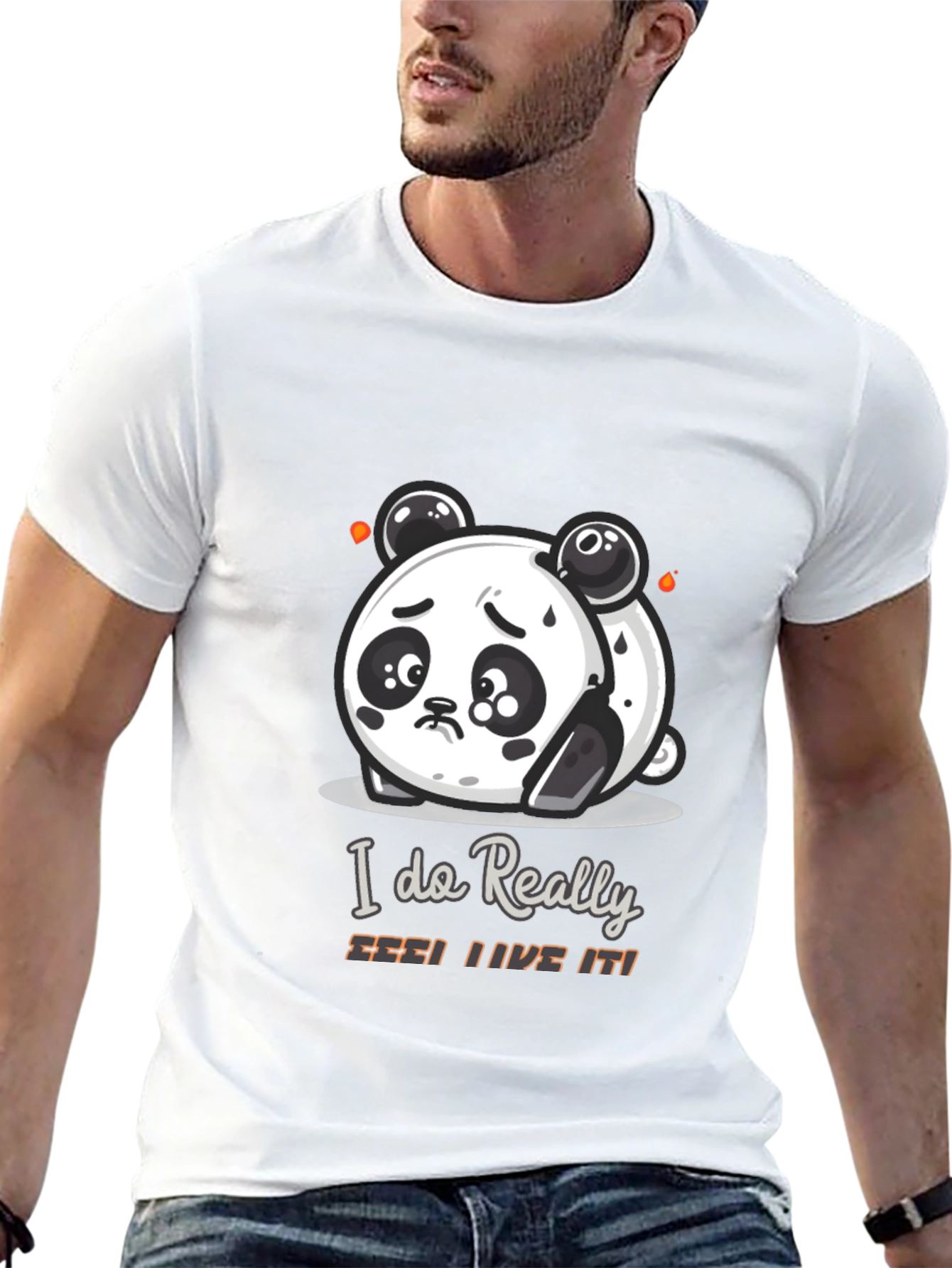 Black Sad Panda Cartoon Graphic T-Shirt view 13