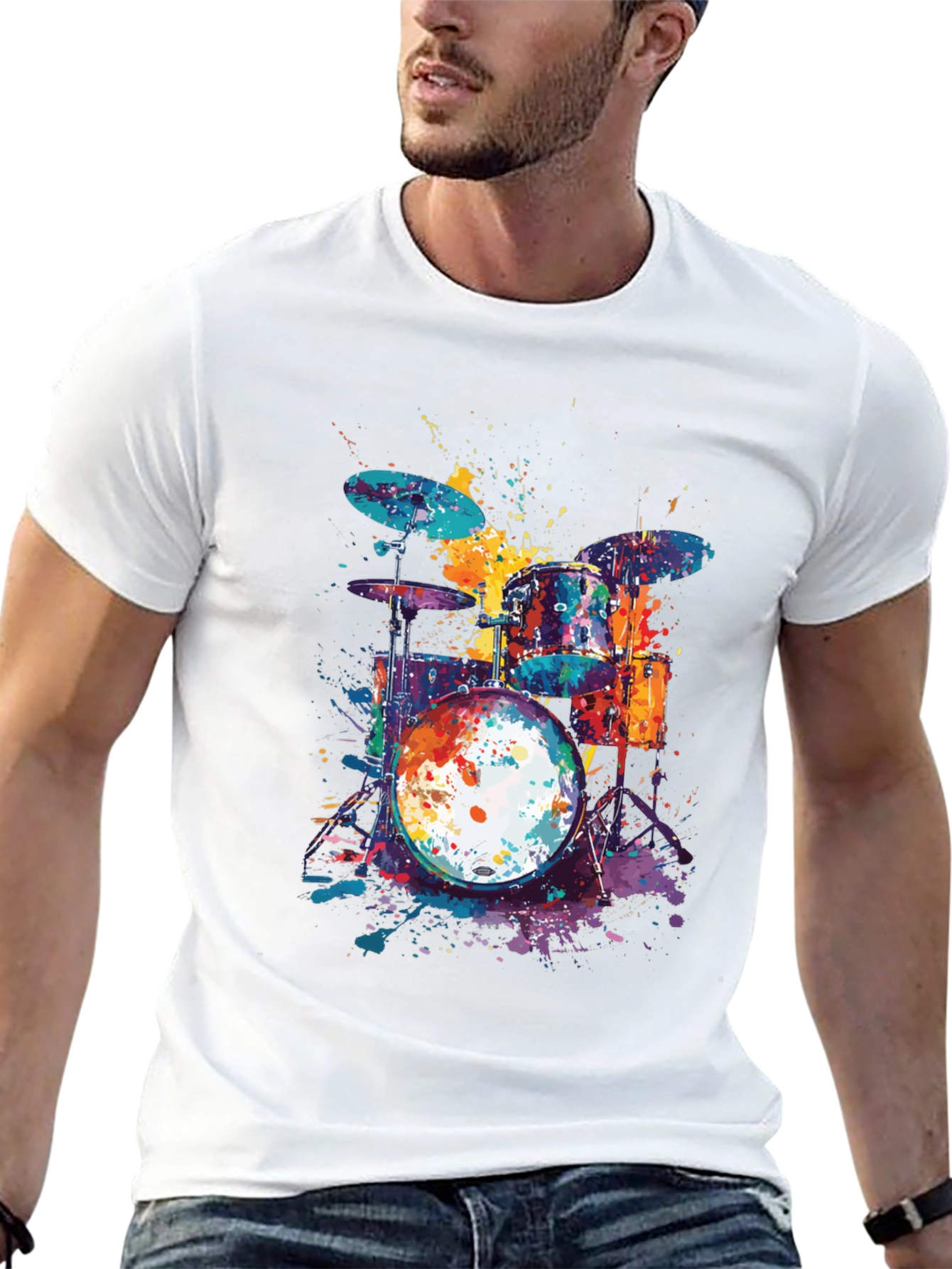 Black Colorful Drum Set T-Shirt - Music Lover Tee view 13