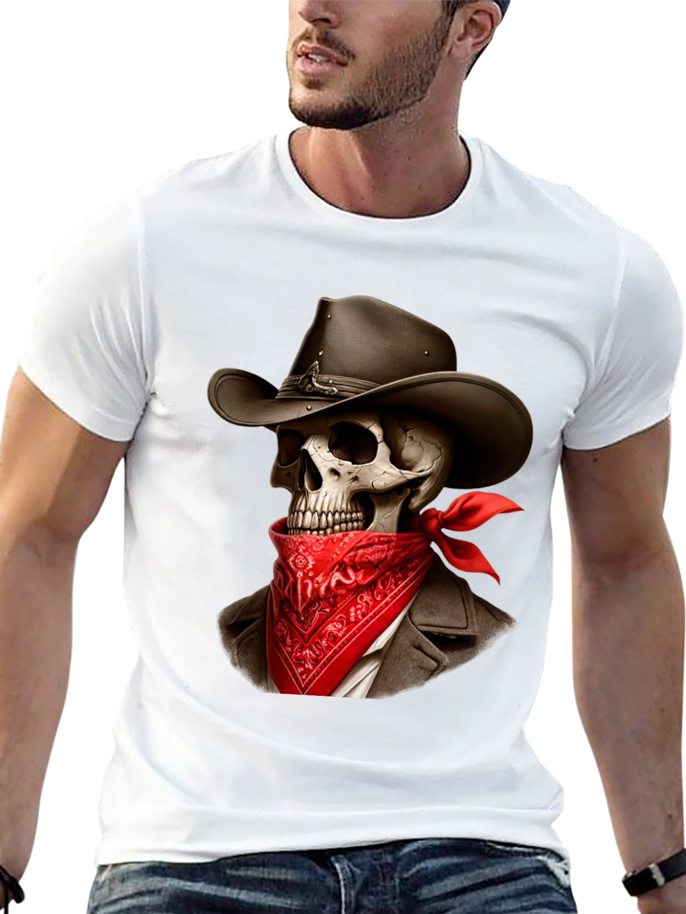 Black Cowboy Skeleton Graphic Tee - Western Style Shirt view 13