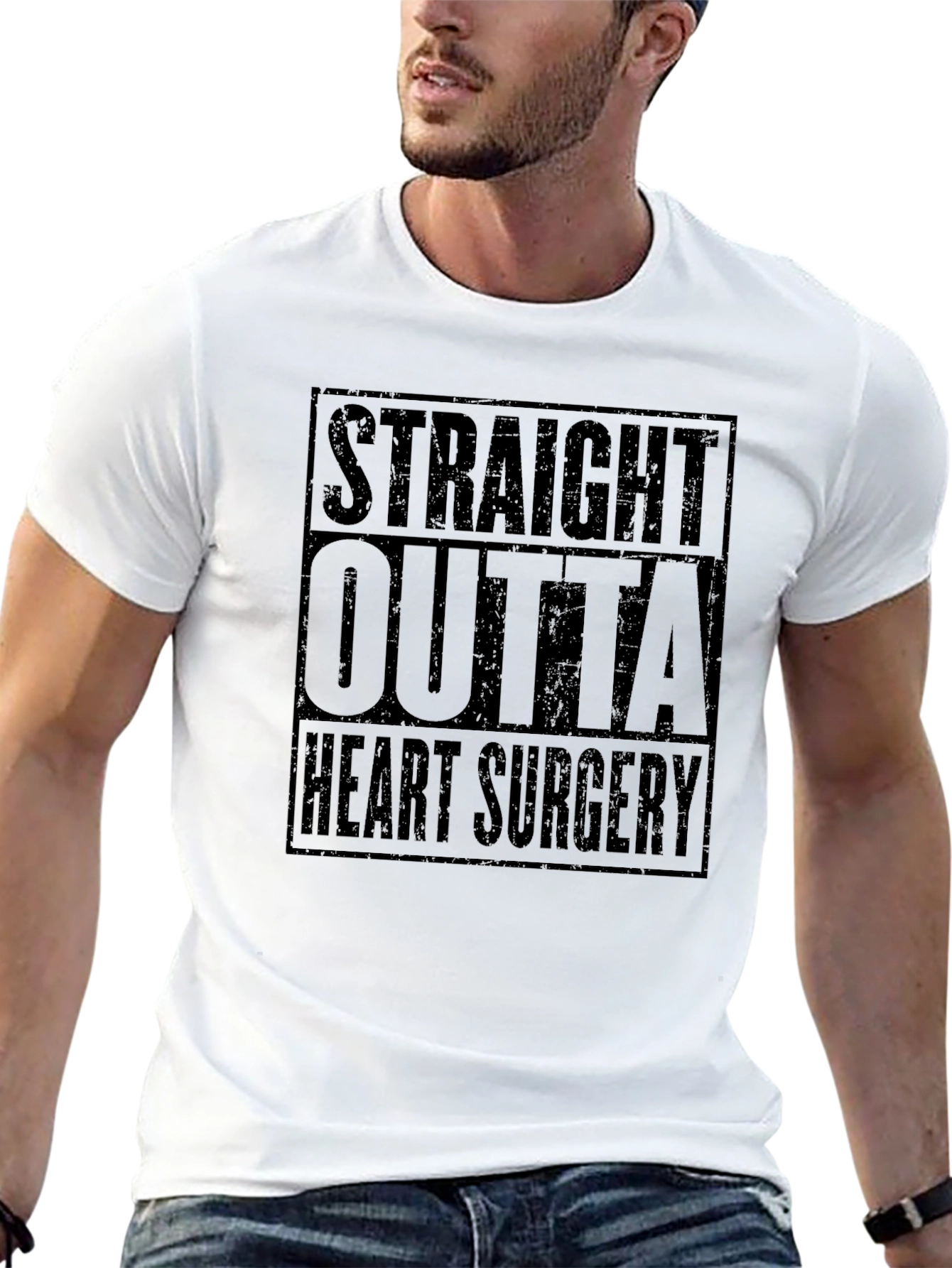Black Straight Outta Heart Surgery Black T-Shirt view 13
