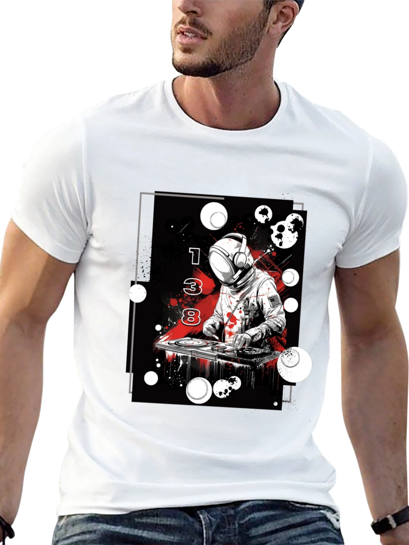 Black Astronaut DJ Graphic Tee - Black Cotton Blend view 13