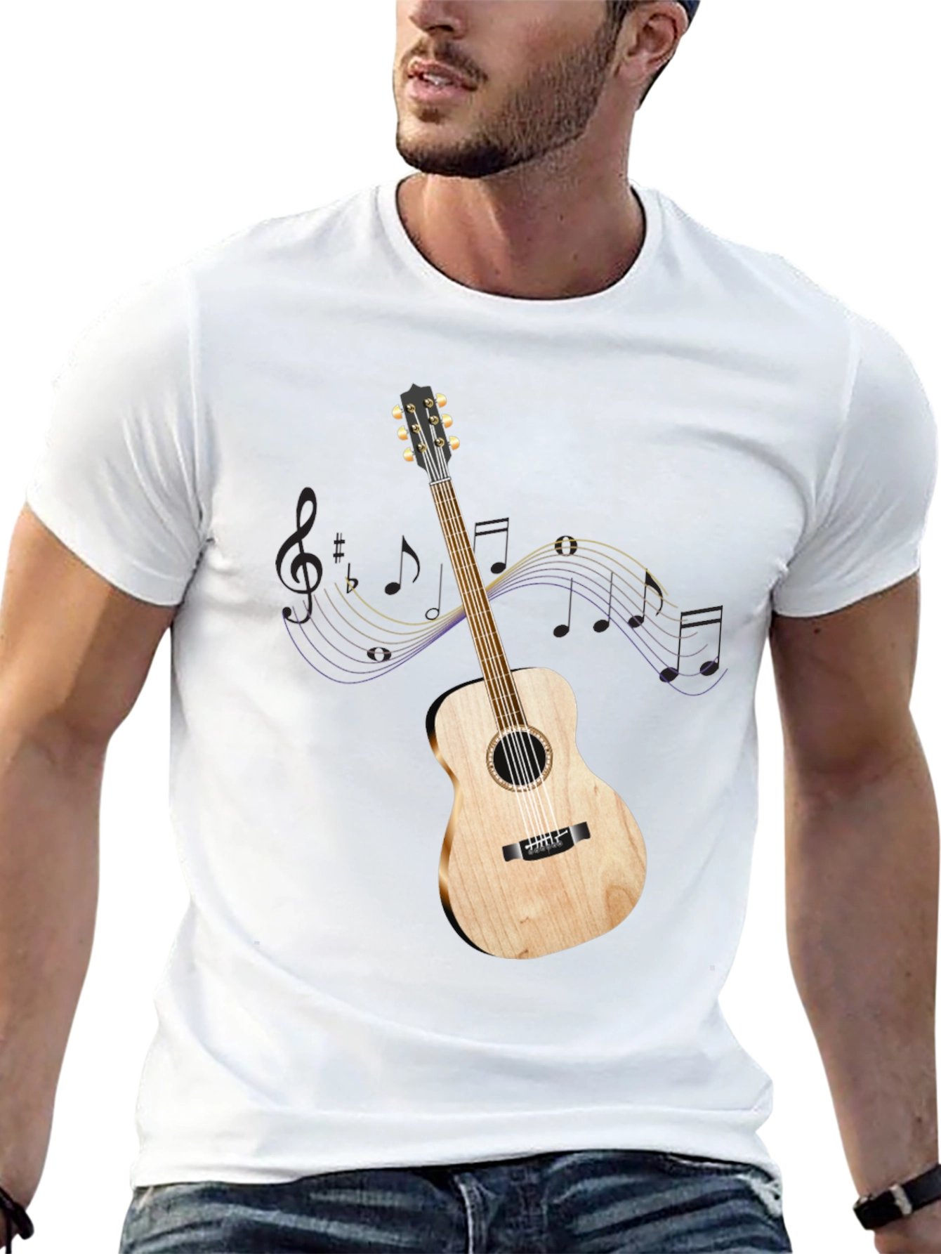 Black Acoustic Guitar Graphic Tee - Music Lover Shirt view 13