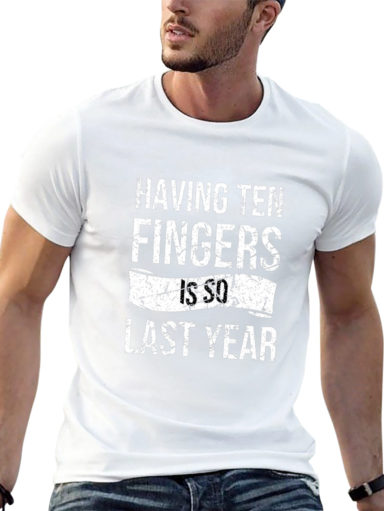 Black Funny "Having Ten Fingers Is So Last Year" Graphic T-Shirt view 13