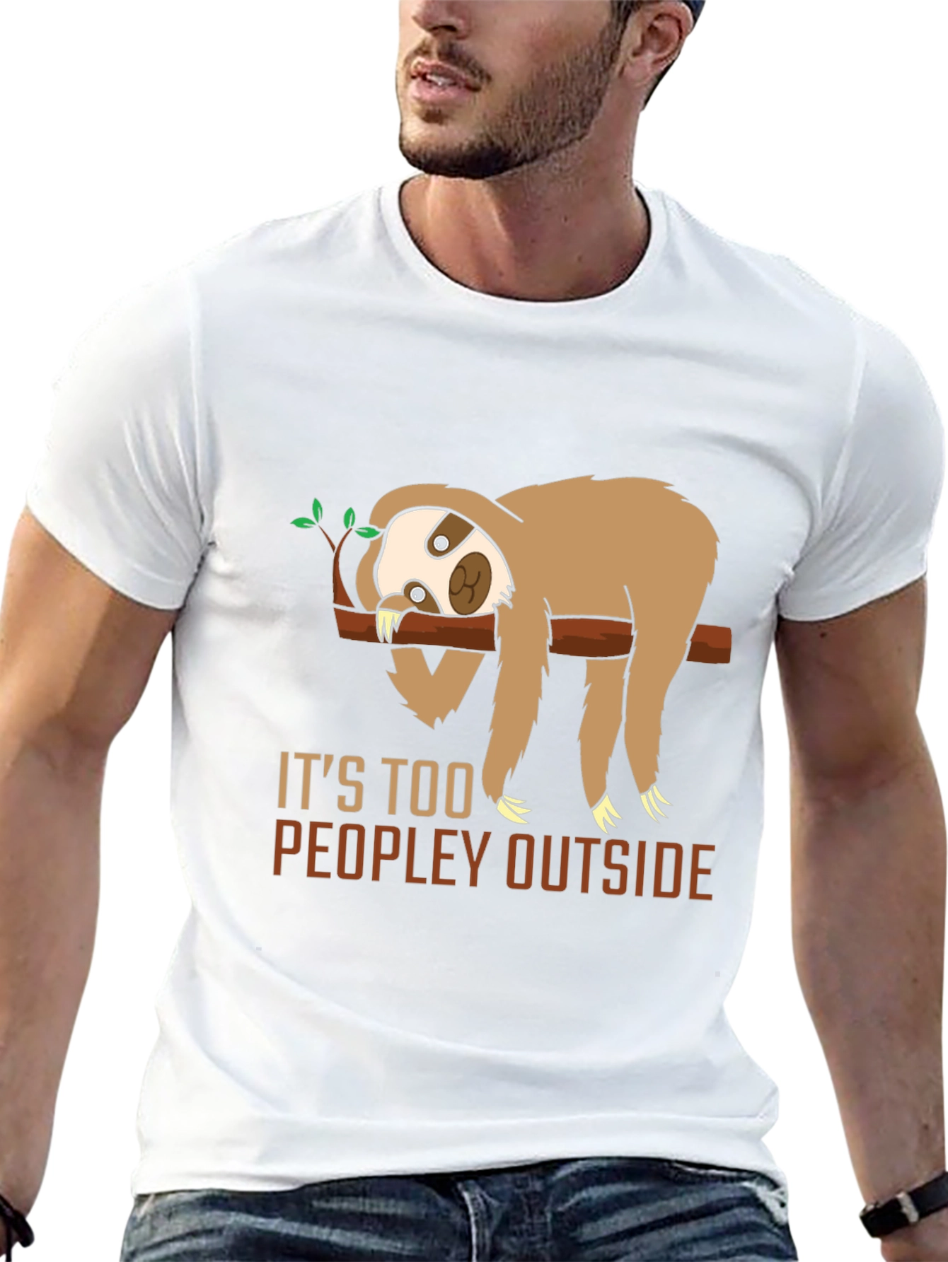 Black Funny Sloth "Too Peopley" Graphic T-Shirt view 13