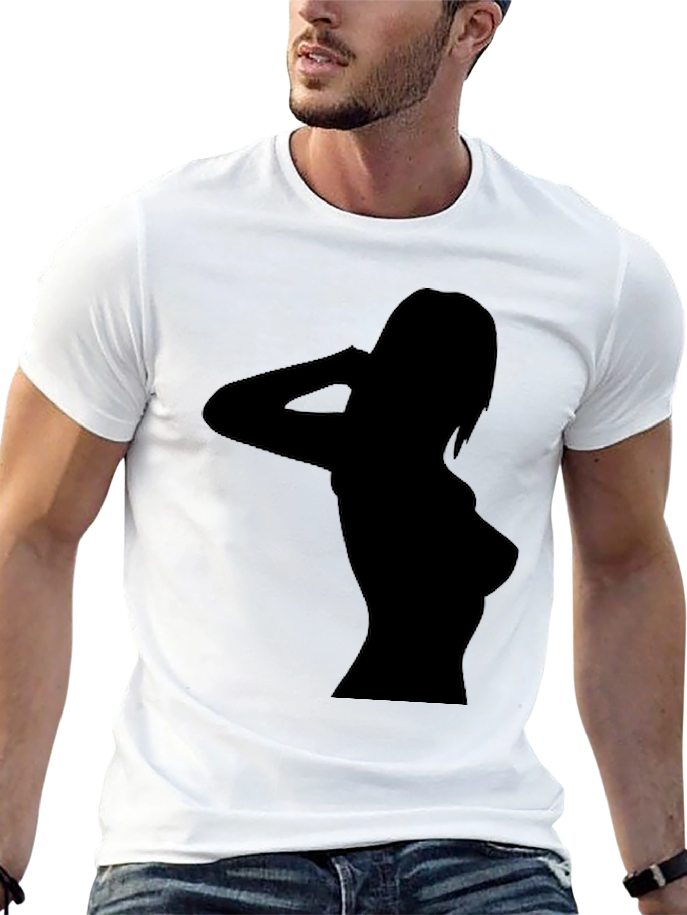 Black Sleek Black T-Shirt with Silhouette Design view 13