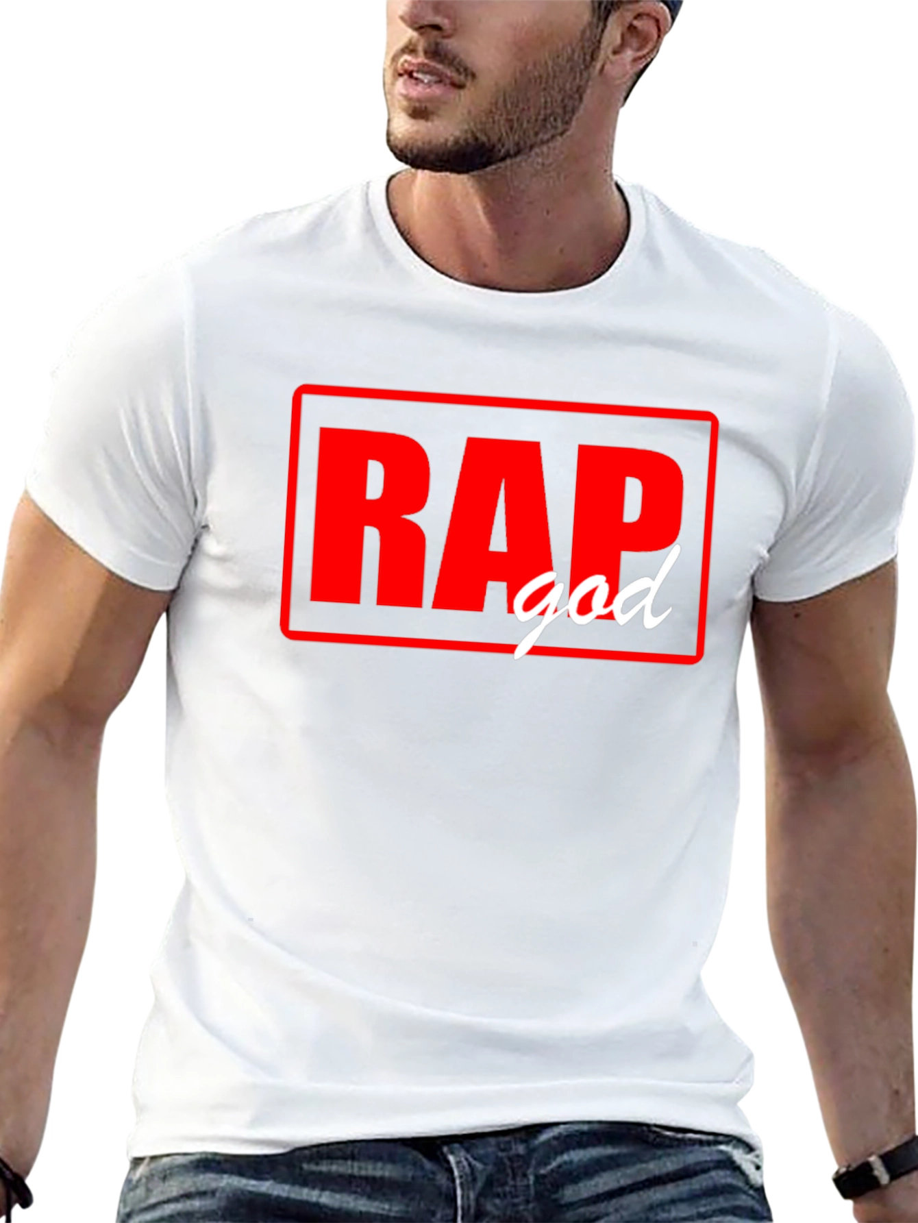 Black Rap God T-Shirt - Black Tee with Red and White Graphic view 13