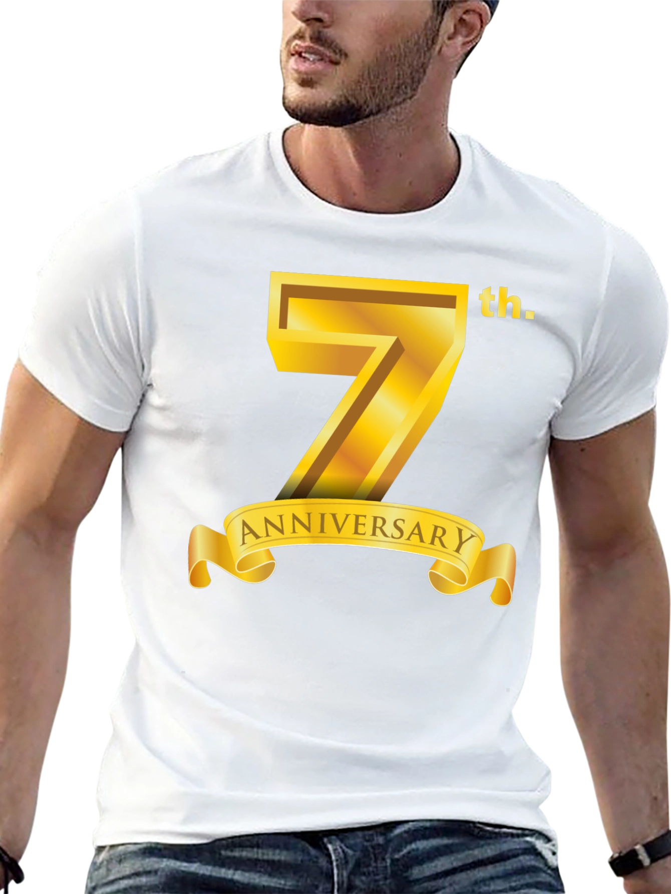 Black 7th Anniversary T-Shirt - Golden Design view 13