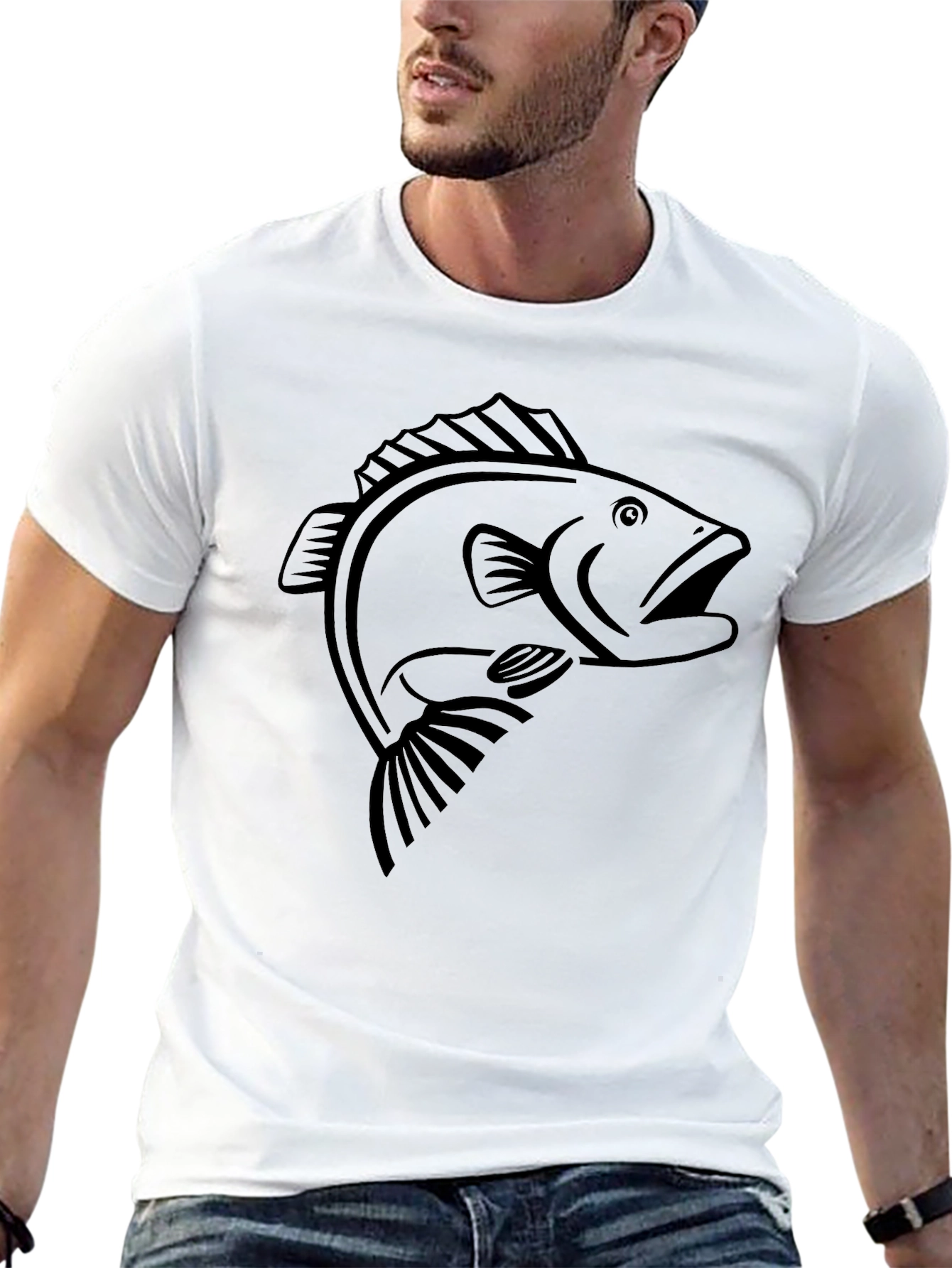 Black Black Bass Fish Graphic T-Shirt - Men's Casual Tee view 13