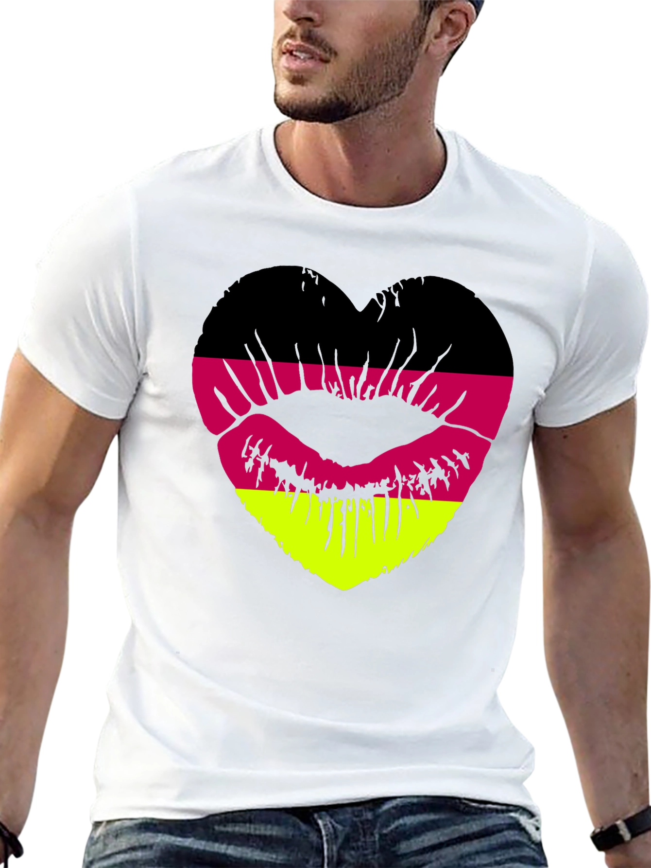 Black German Flag Lips Heart T-Shirt view 13