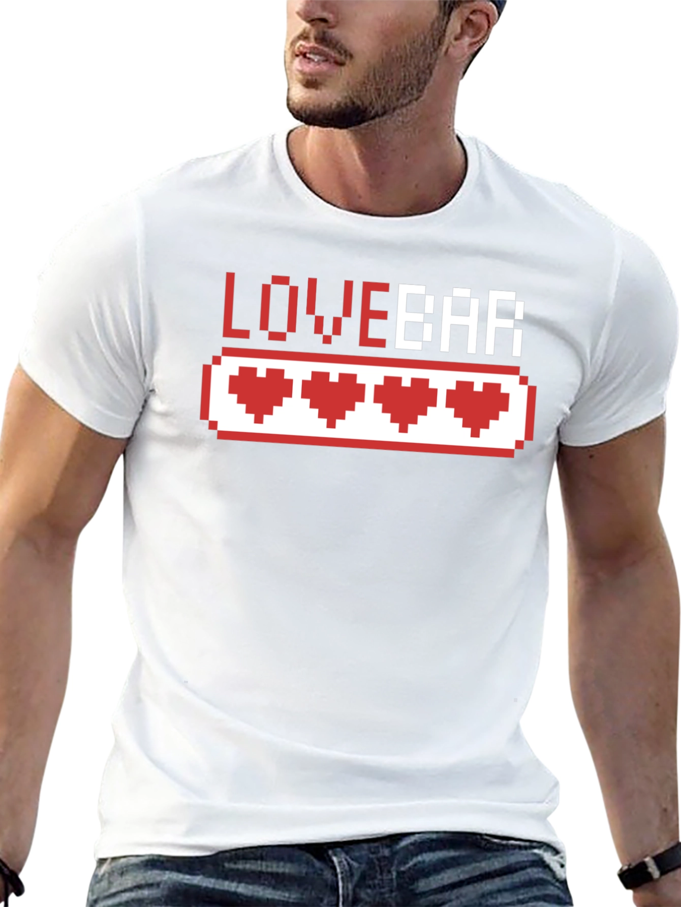 Black Love Bar Pixel Heart Gamer T-Shirt - Black Cotton Tee view 13