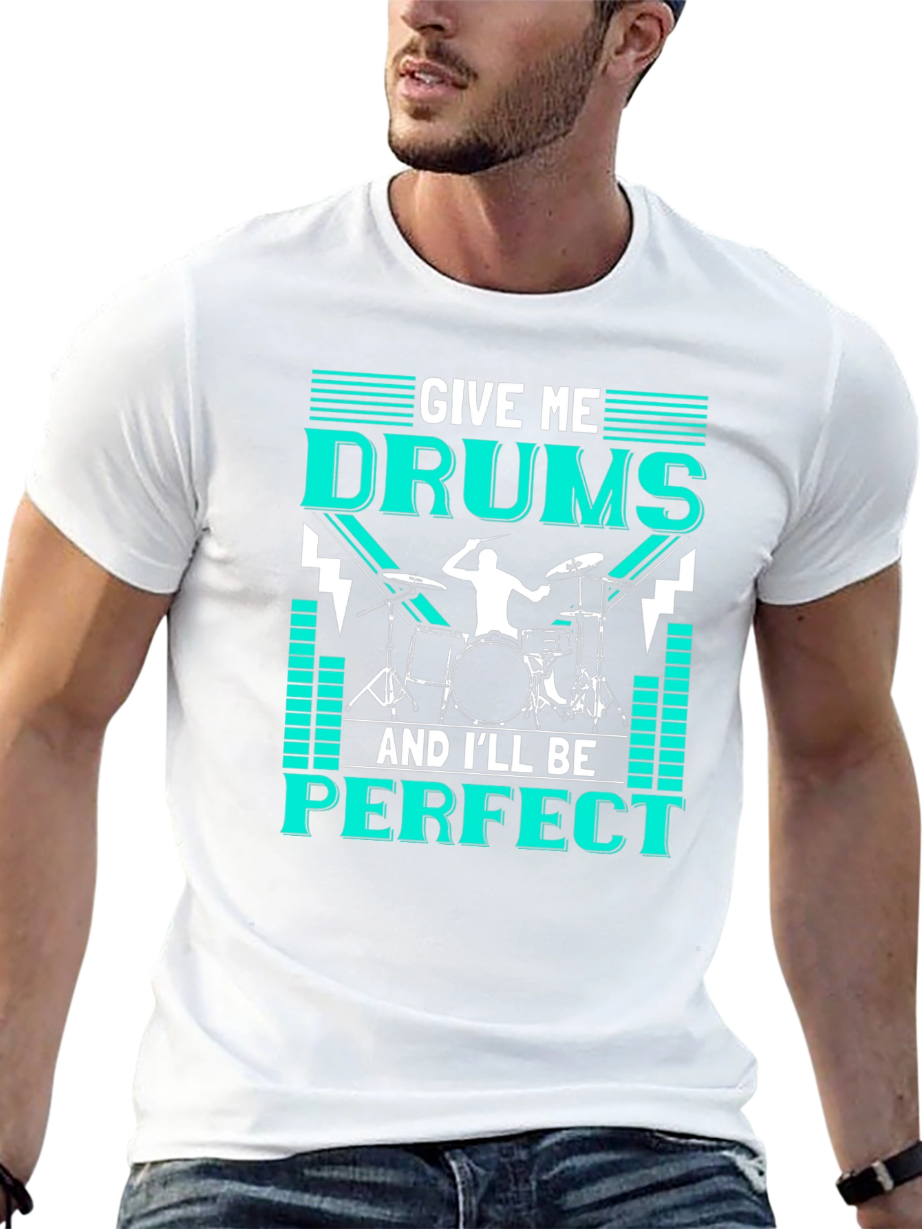 Black Drummer T-Shirt - Give Me Drums & I'll Be Perfect - Music Tee view 13