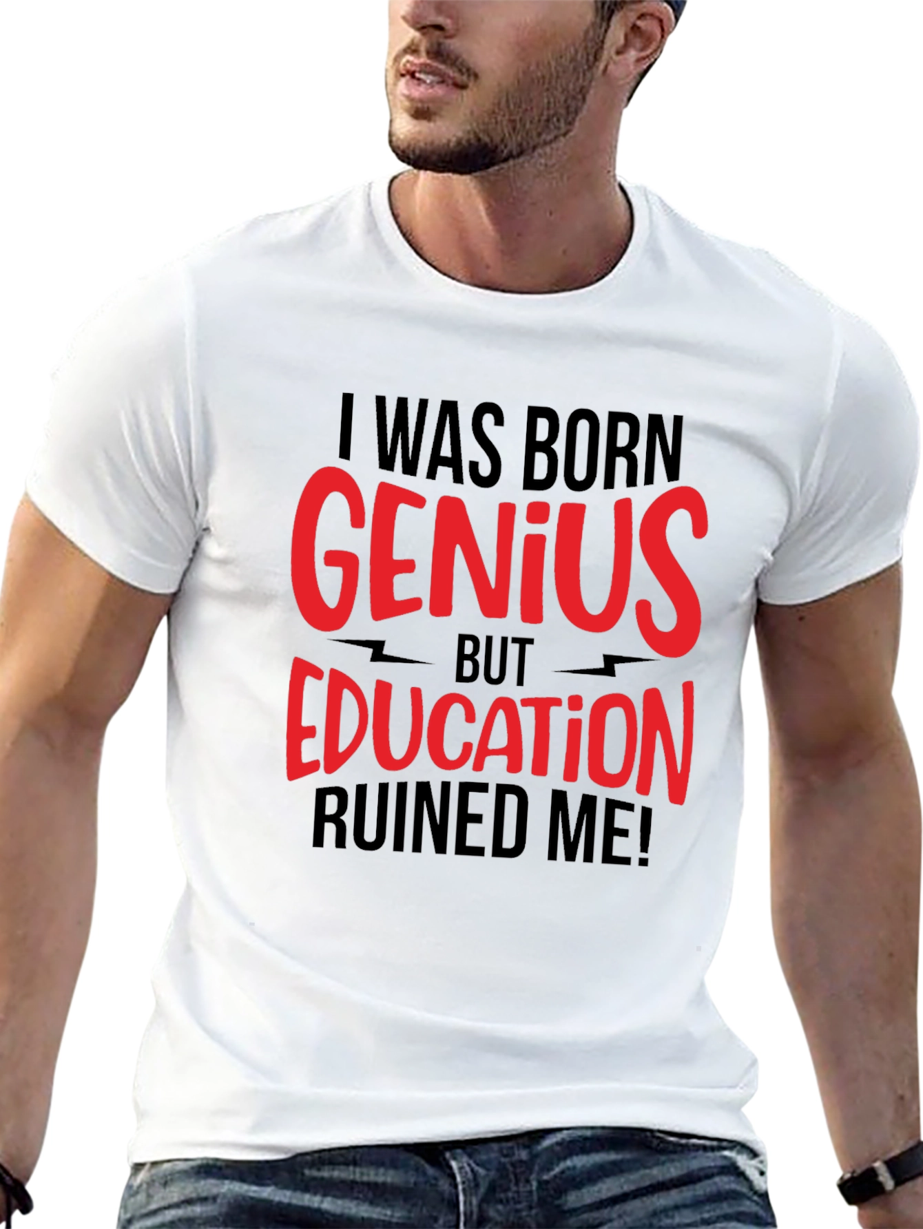 Black I Was Born Genius T-Shirt view 13