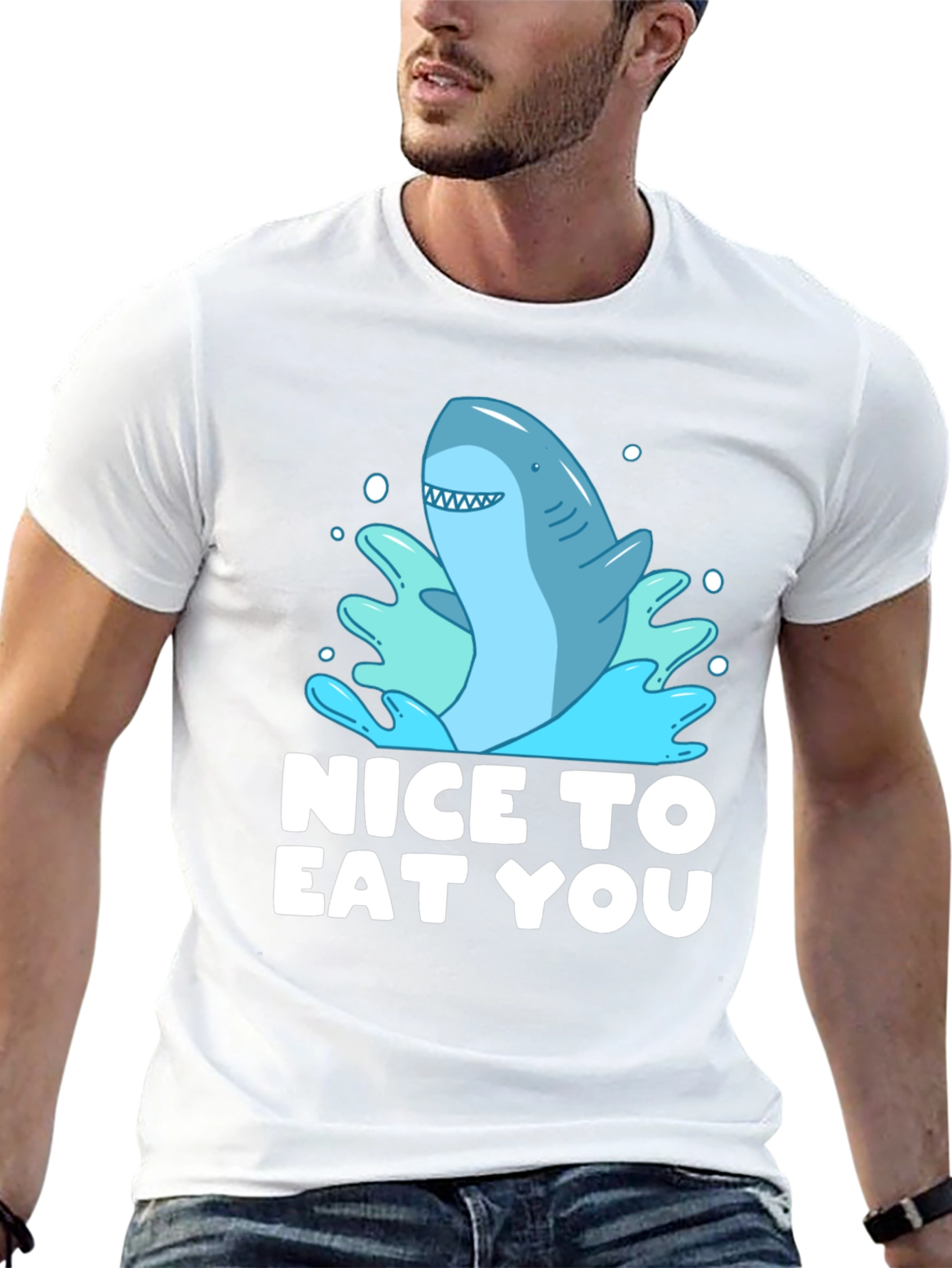 Black Funny Shark Graphic Tee - "Nice To Eat You" view 13