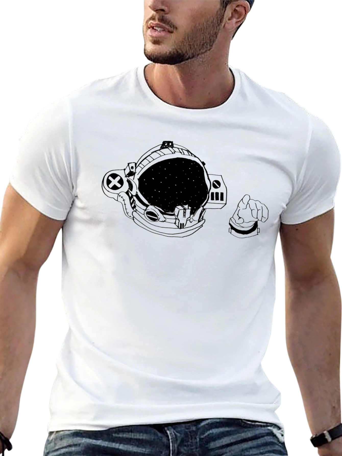 Cosmic Astronaut Helmet Graphic Tee - Black - 13