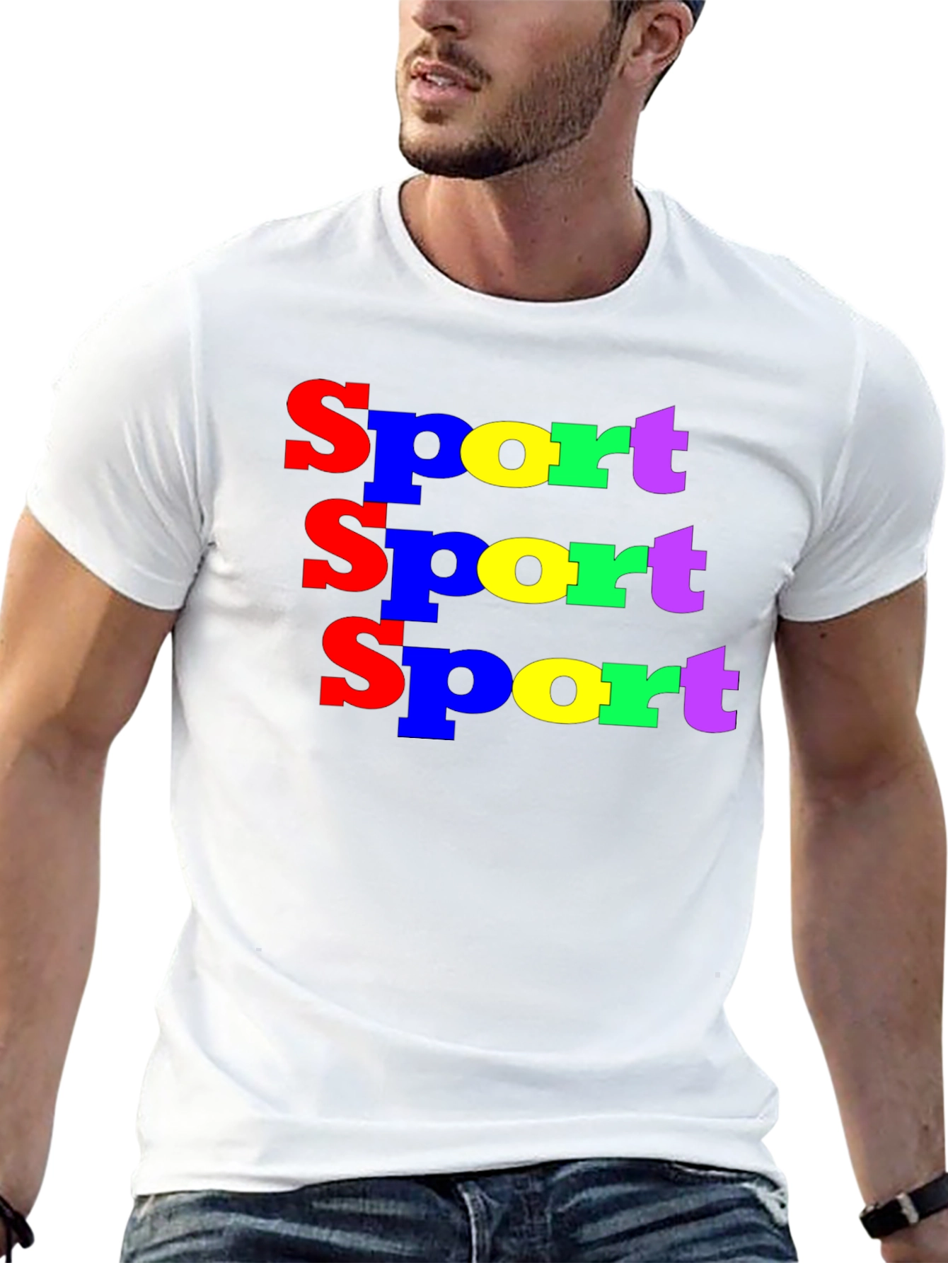 Black Colorful "Sport" Graphic Tee - Black Casual Shirt view 13