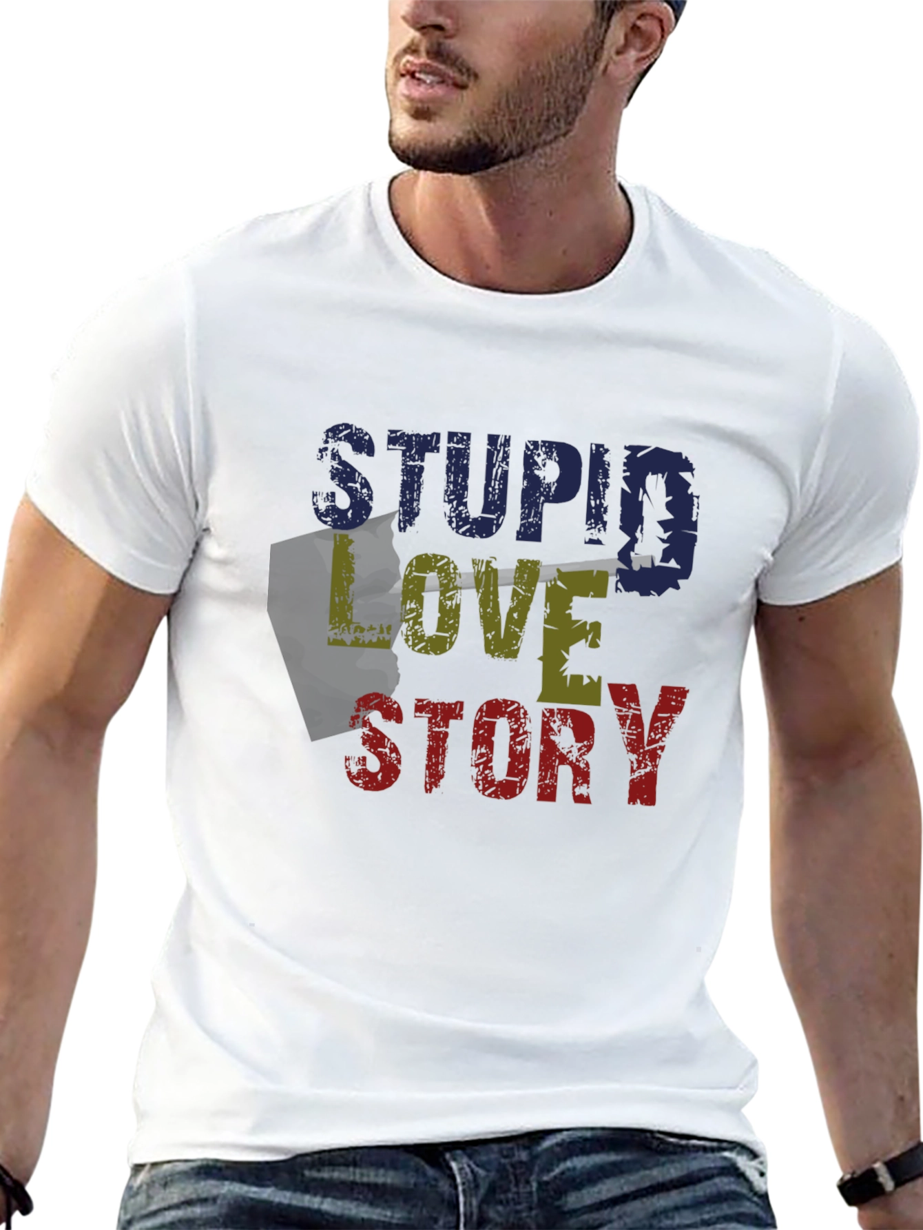 Black Stupid Love Story Graphic Tee - Unique Design view 13