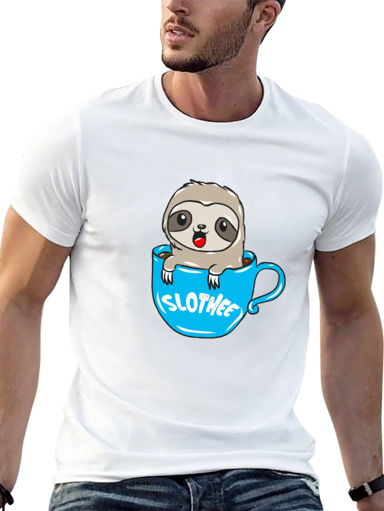 Black Slothee Cute Cartoon Sloth in Coffee Cup T-Shirt view 13